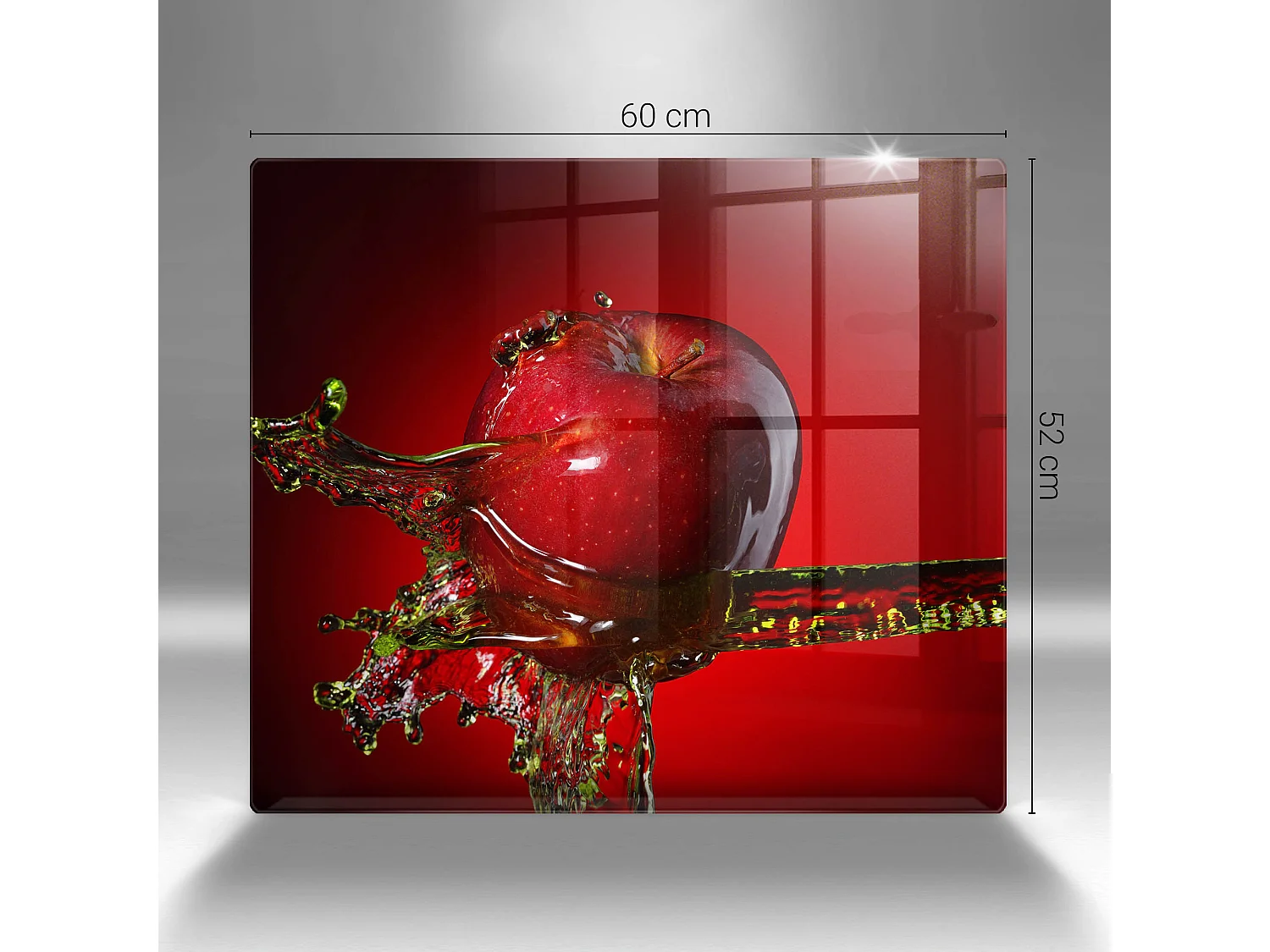 Rechteckiges Küchenbrett aus Glas, 60x52 cm Apfel im Wasser