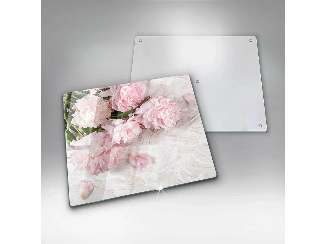 Rechteckiges Küchenbrett aus Glas, 60x52 cm. Zarte rosa Blüten