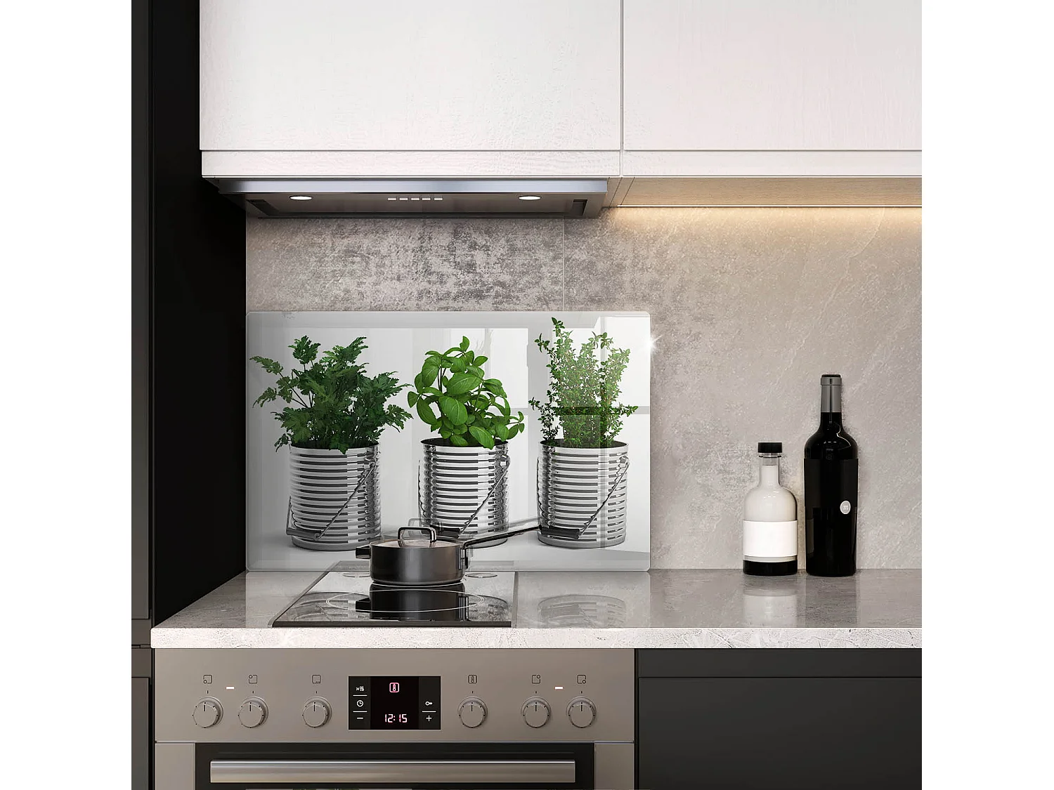 Rechteckiges Küchenbrett aus Glas, 80x52 cm, Kräuter- und Pflanzentöpfe