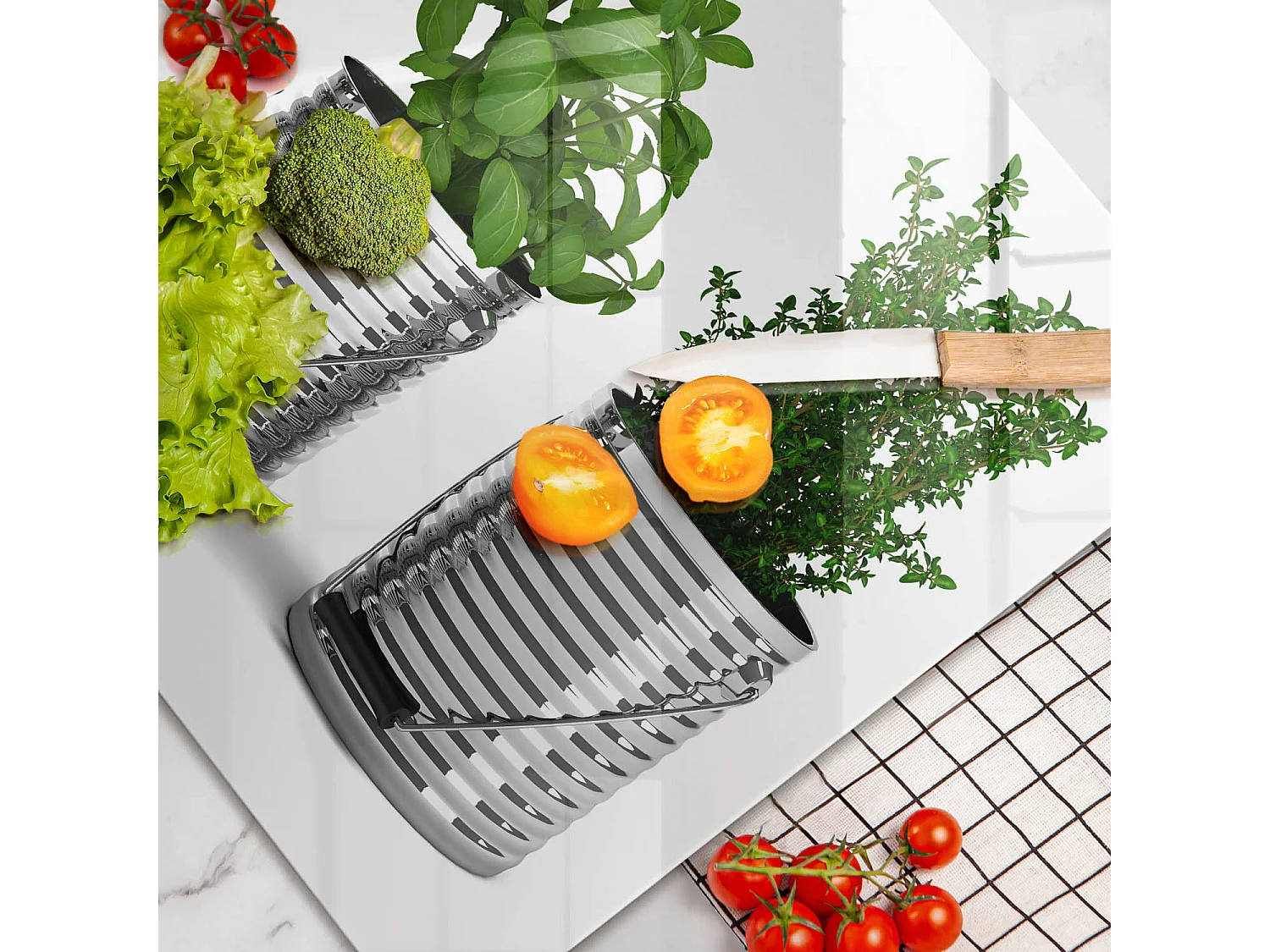 Rechteckiges Küchenbrett aus Glas, 80x52 cm, Kräuter- und Pflanzentöpfe