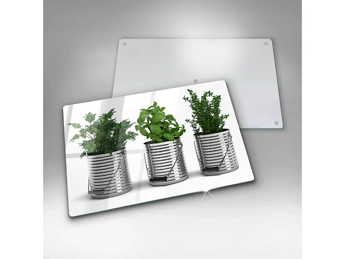 Rechteckiges Küchenbrett aus Glas, 80x52 cm, Kräuter- und Pflanzentöpfe