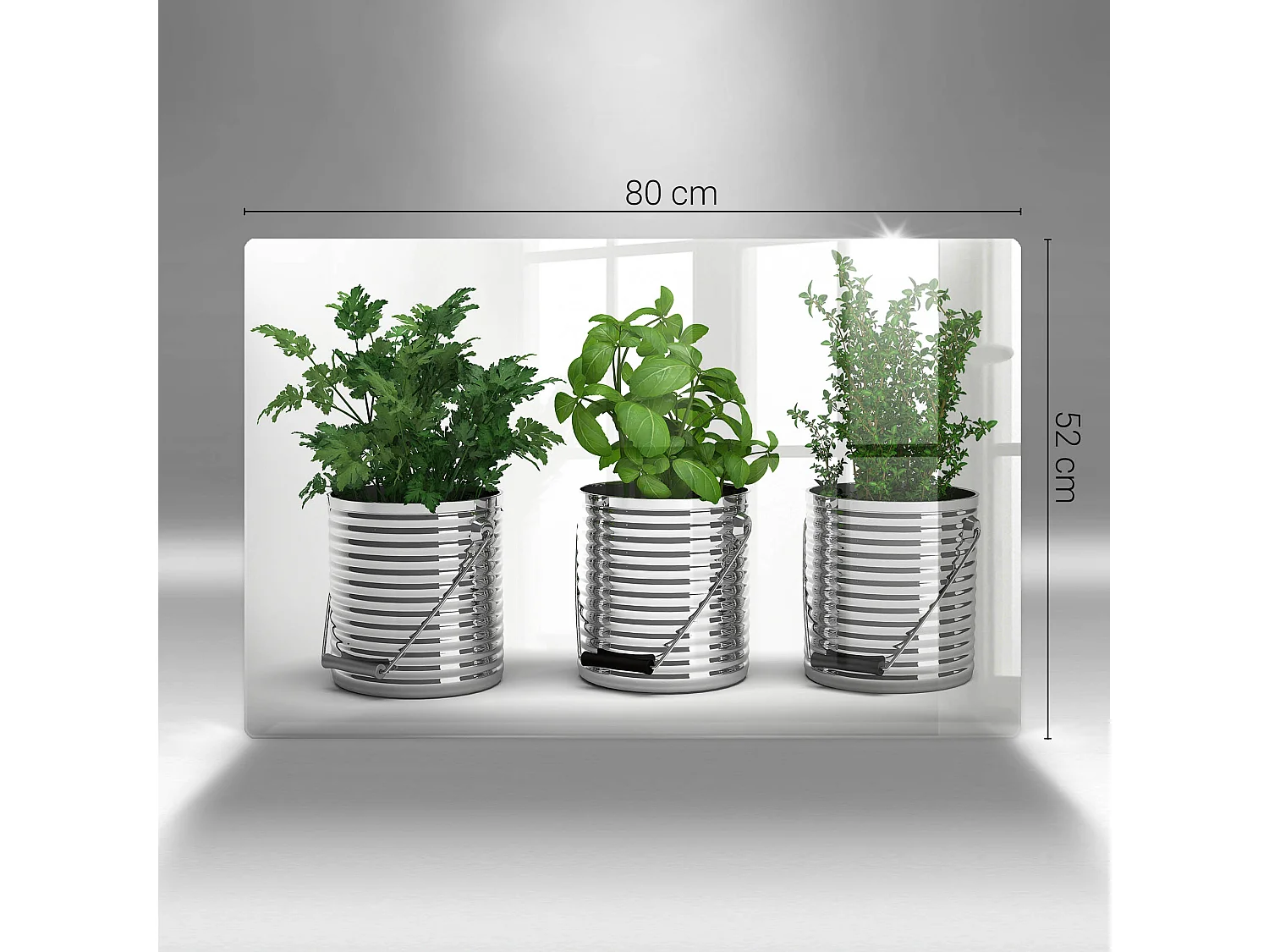 Rechteckiges Küchenbrett aus Glas, 80x52 cm, Kräuter- und Pflanzentöpfe