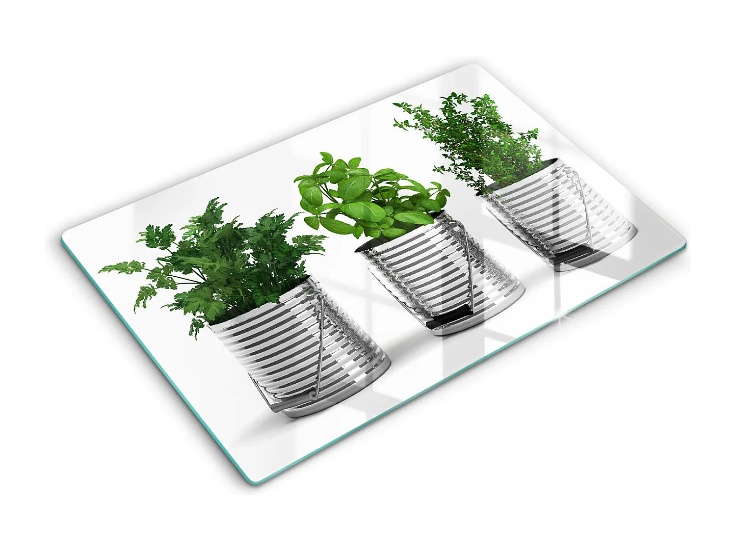 Rechteckiges Küchenbrett aus Glas, 80x52 cm, Kräuter- und Pflanzentöpfe