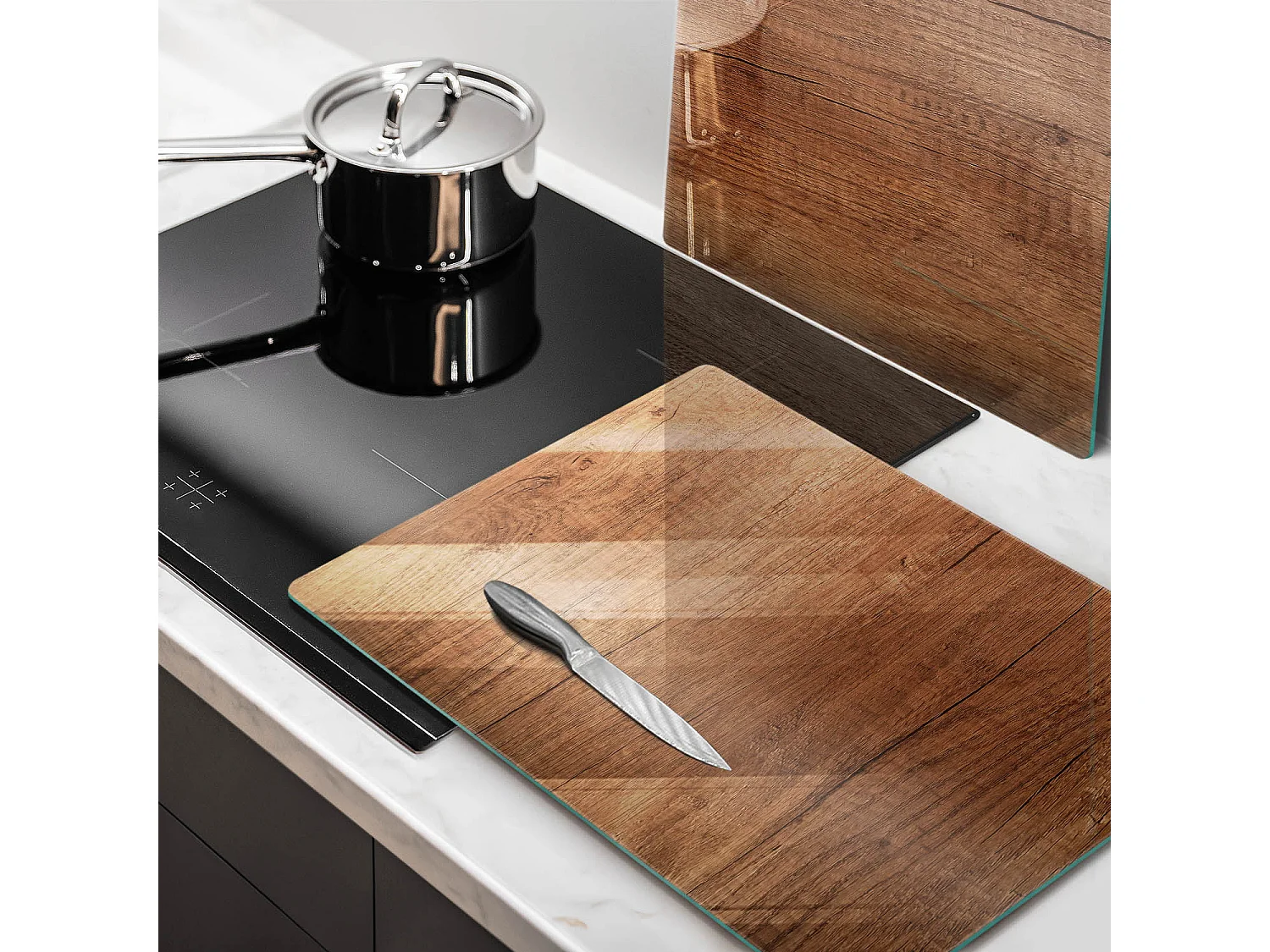 Planche de cuisine rectangulaire en verre, 2 pièces 40x52 cm Texture bois