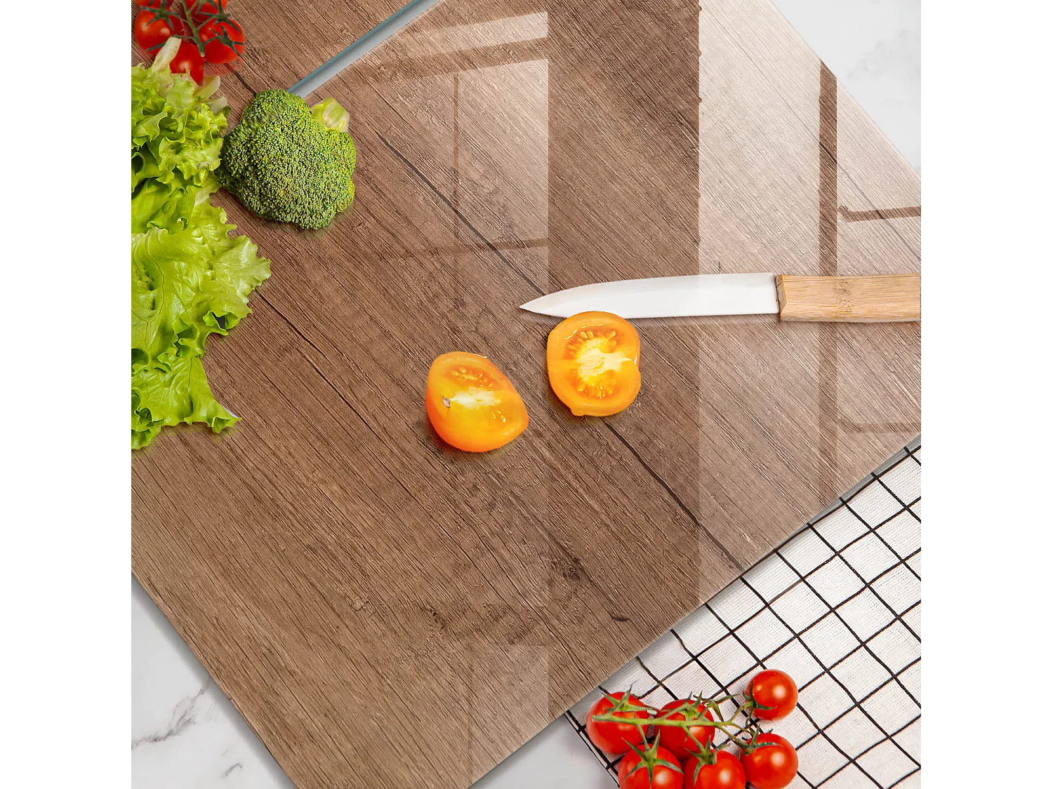 Planche de cuisine rectangulaire en verre, 2 pièces 40x52 cm Texture bois