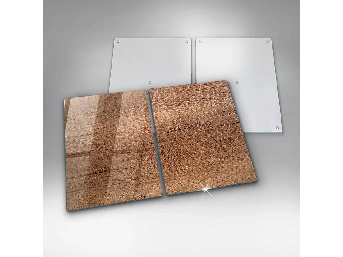 Planche de cuisine rectangulaire en verre, 2 pièces 40x52 cm Texture bois