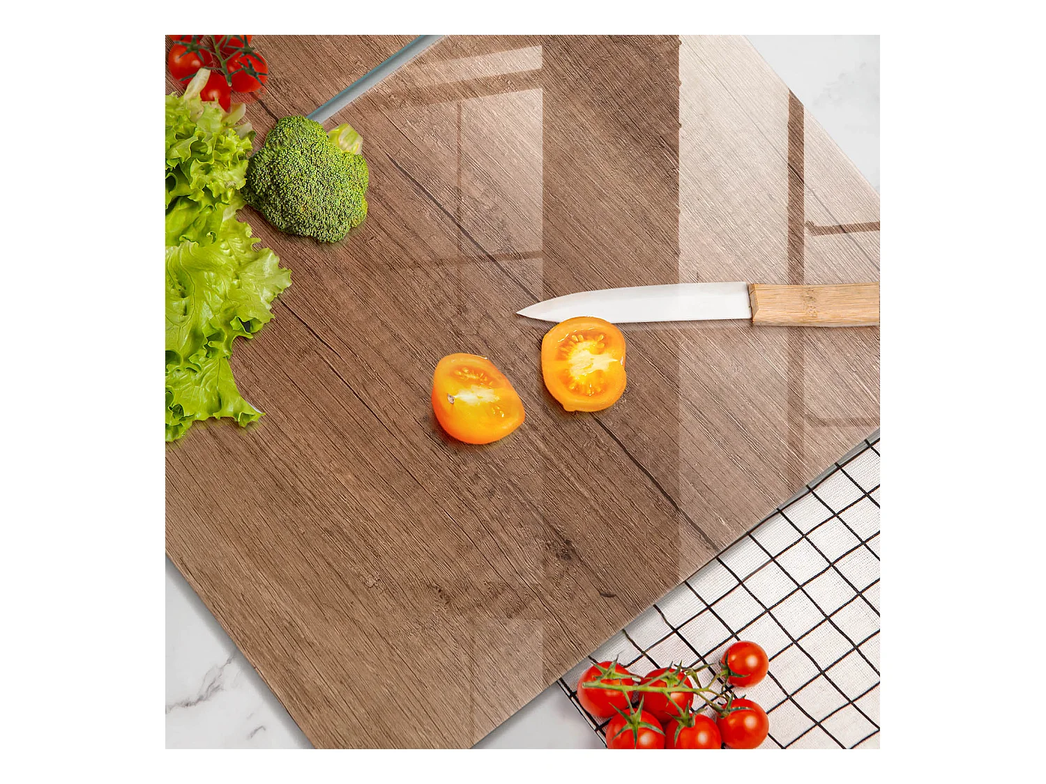 Planche de cuisine rectangulaire en verre, 2 pièces 40x52 cm Texture bois