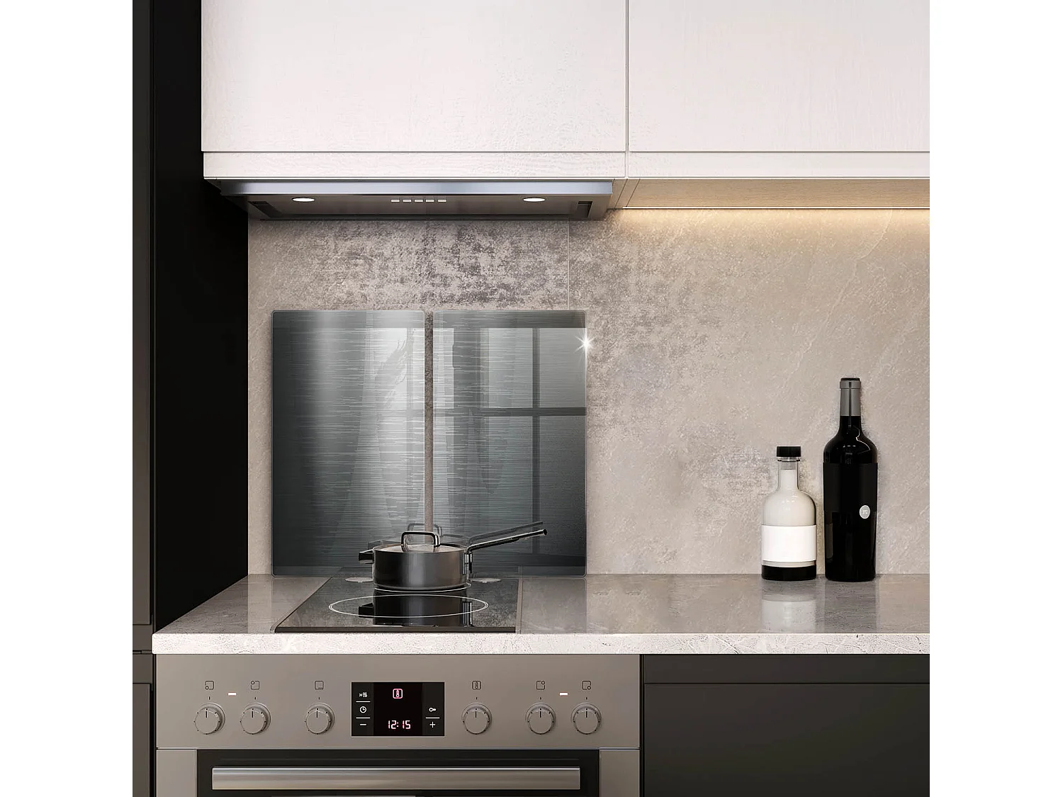 Rechthoekig glazen keukenbord, 2 stuks, 30x52 cm, metalen structuur