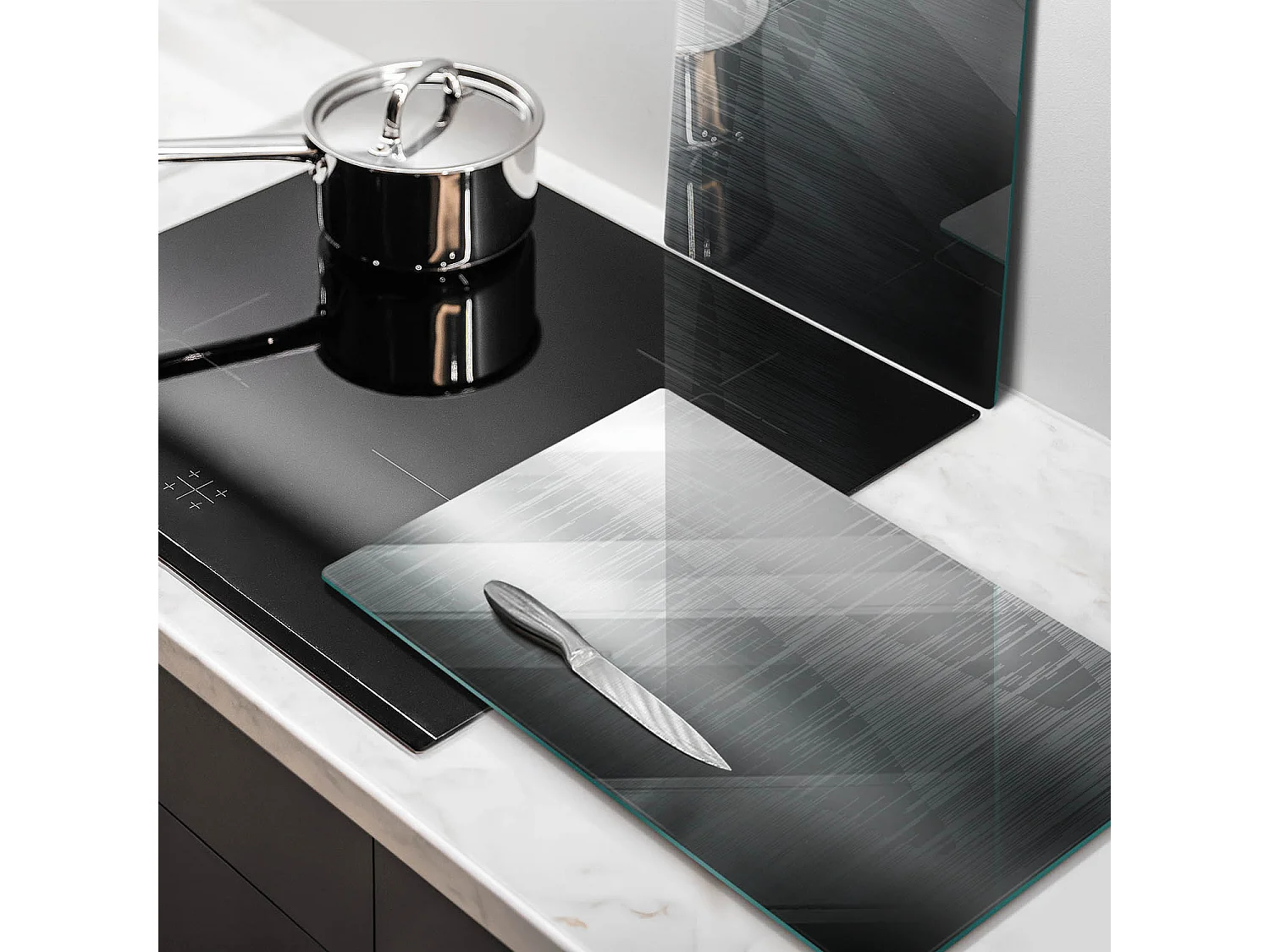 Planche de cuisine rectangulaire en verre, 2 pièces, 30x52 cm, texture métal