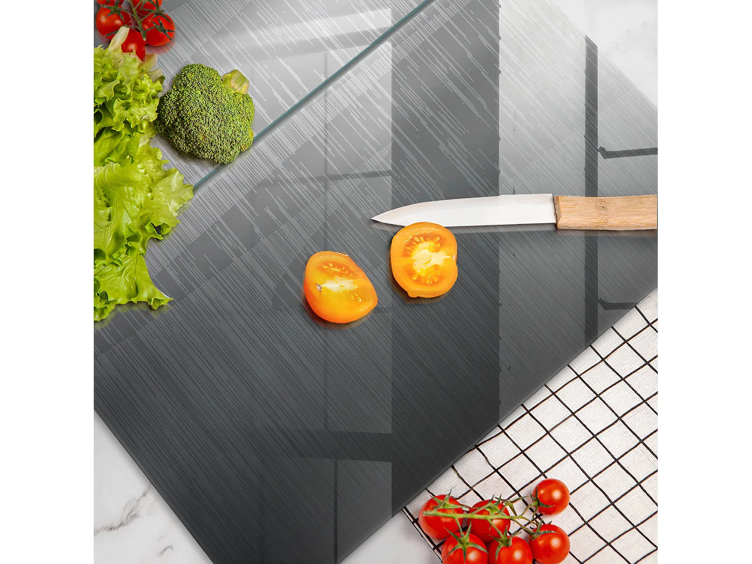 Planche de cuisine rectangulaire en verre, 2 pièces, 30x52 cm, texture métal