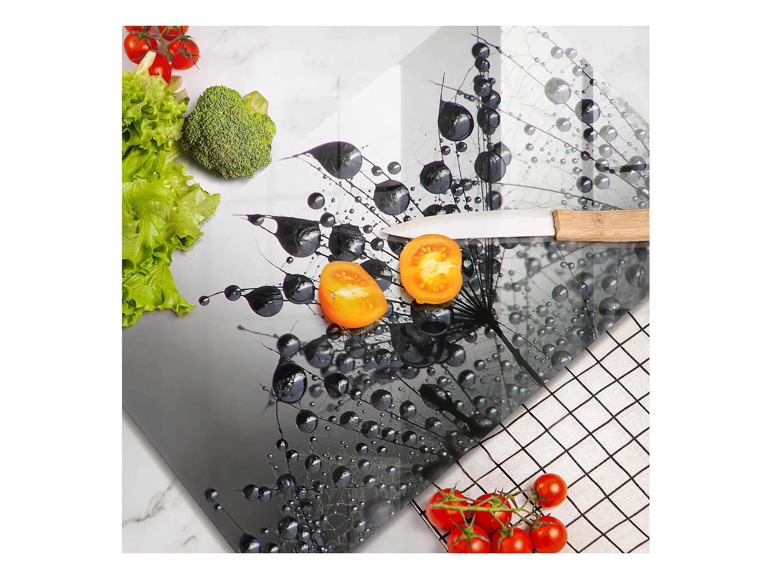 Planche de cuisine rectangulaire en verre, 52x30 cm Pissenlits et rosée