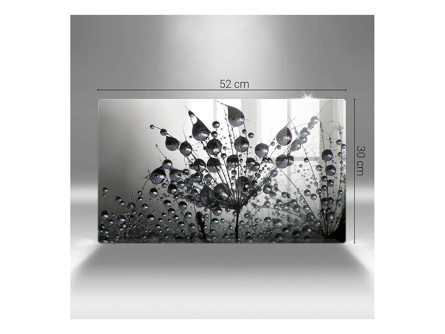 Planche de cuisine rectangulaire en verre, 52x30 cm Pissenlits et rosée