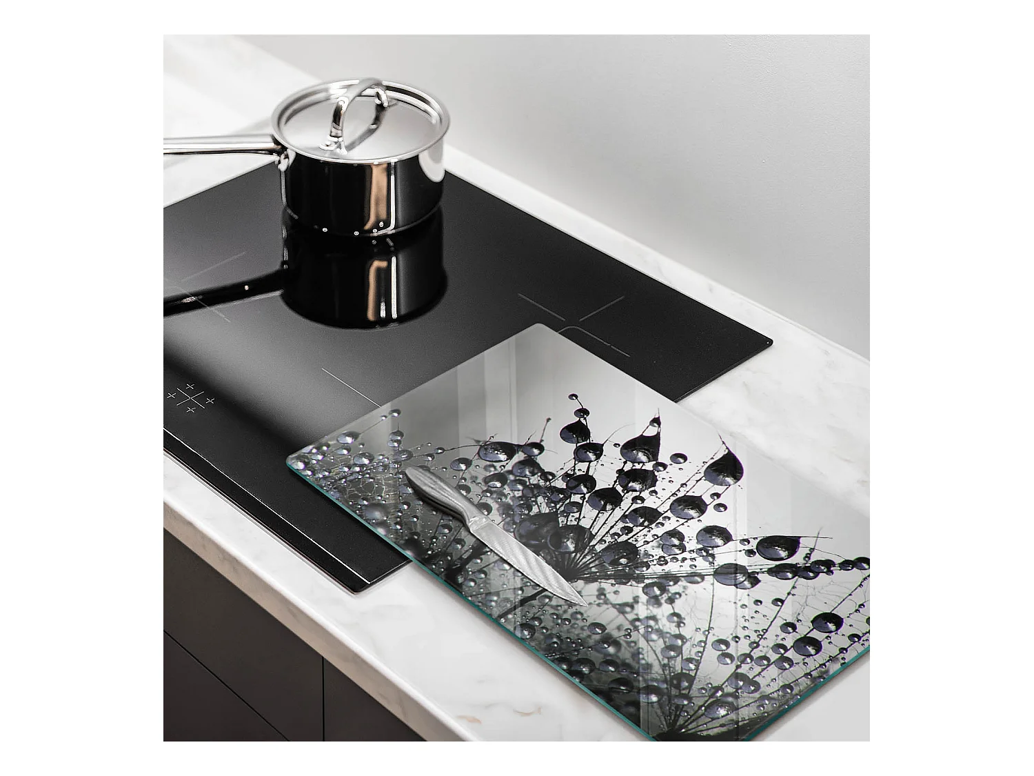 Planche de cuisine rectangulaire en verre, 52x30 cm Pissenlits et rosée