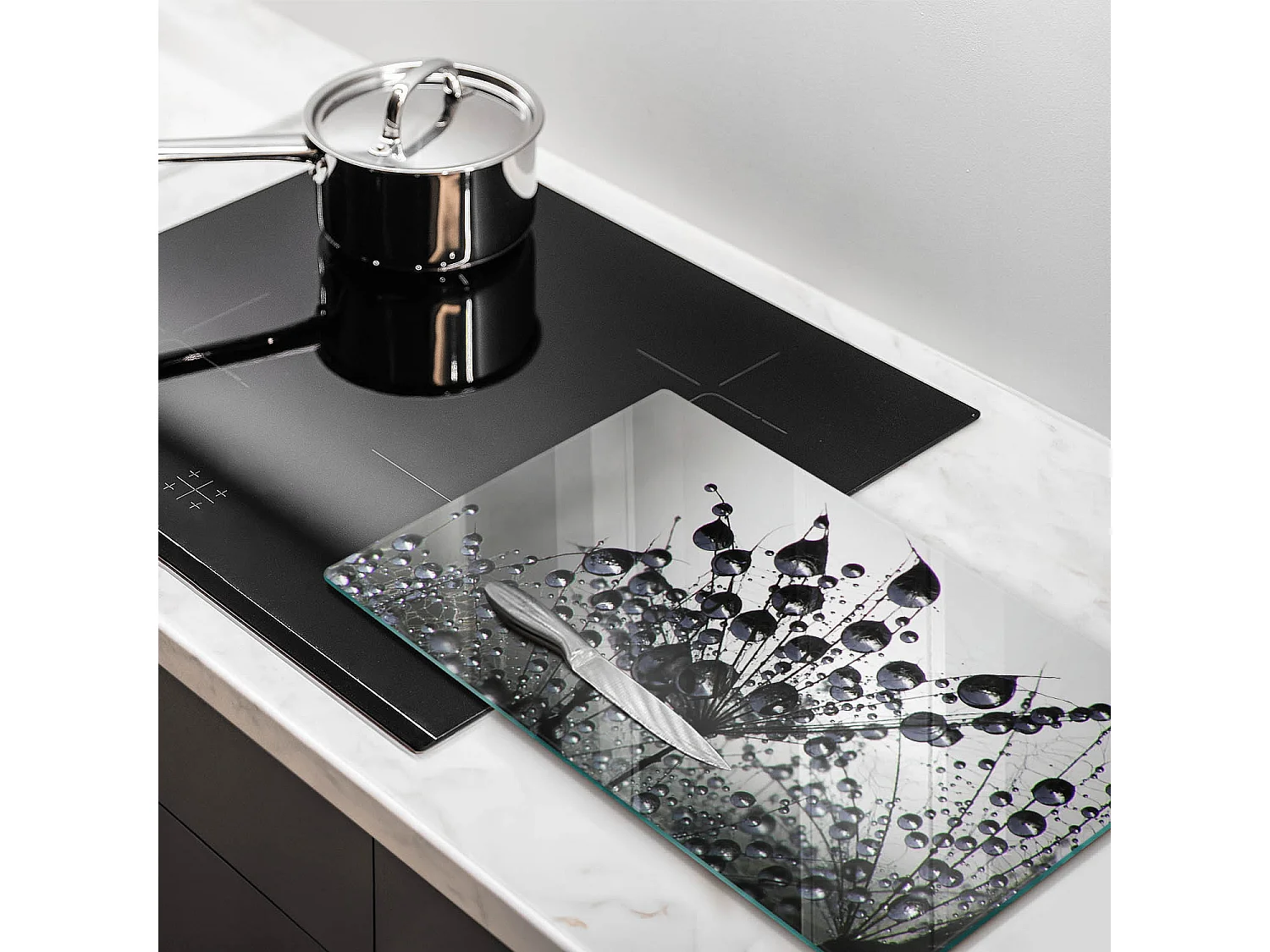 Planche de cuisine rectangulaire en verre, 52x30 cm Pissenlits et rosée