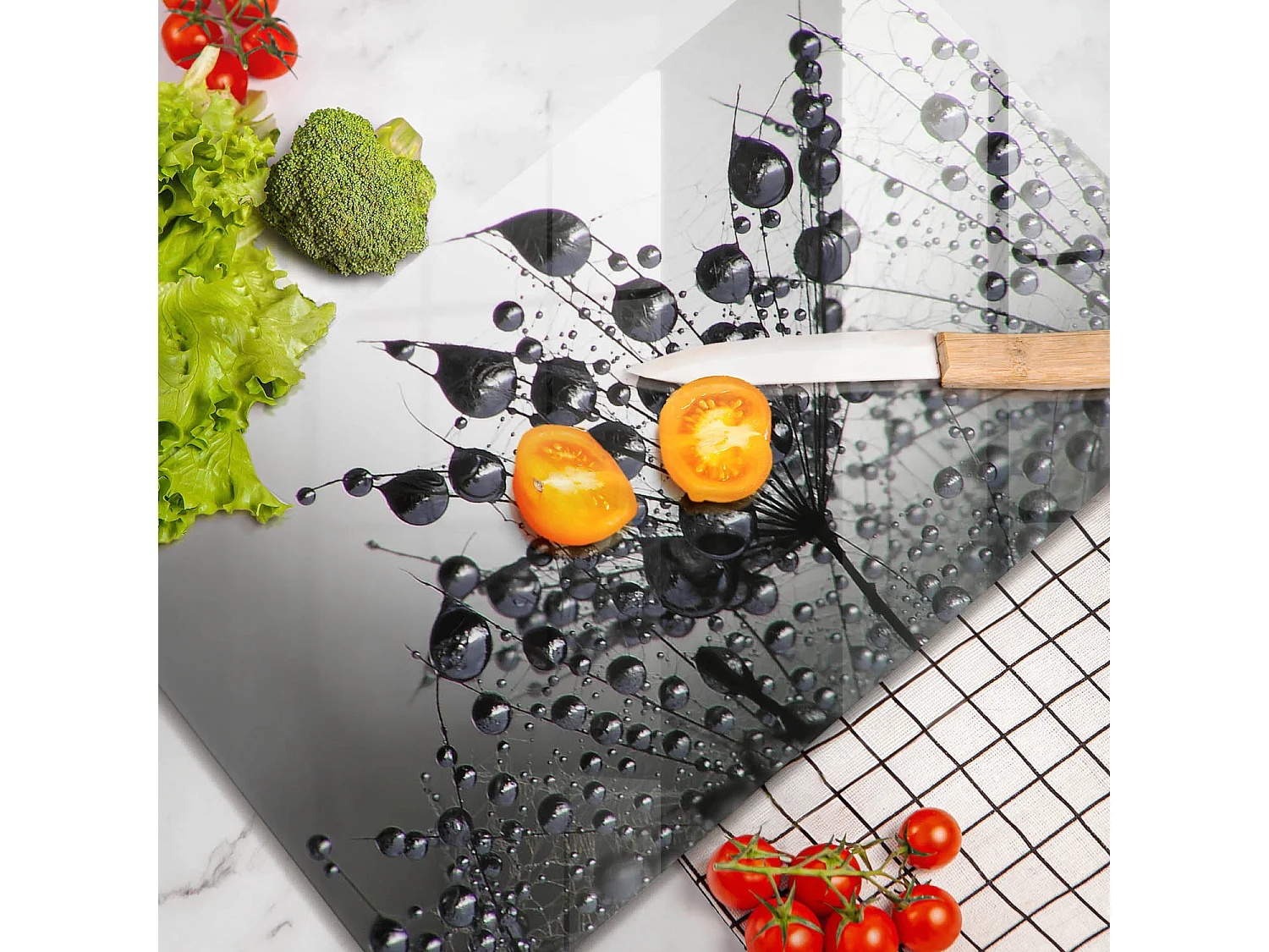 Planche de cuisine rectangulaire en verre, 52x30 cm Pissenlits et rosée