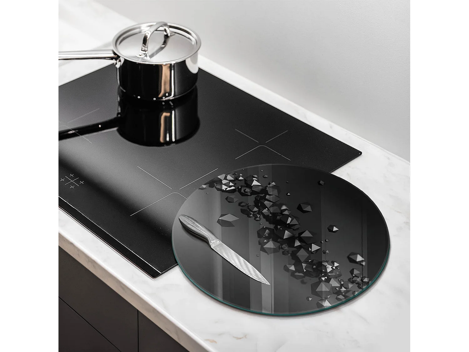 Rundes Küchenbrett aus Glas, 40 cm, 3D-Formen, Abstraktion