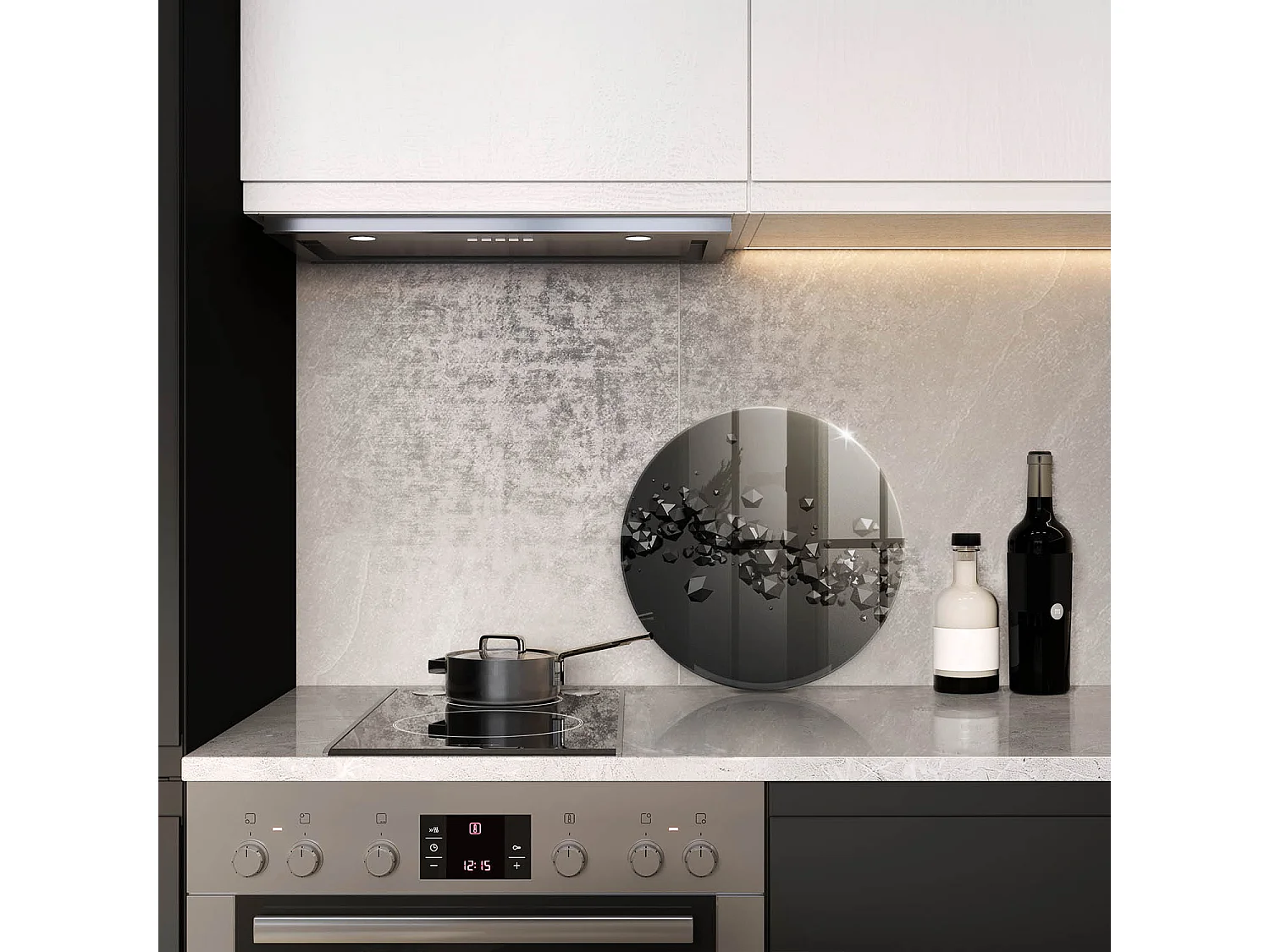 Rundes Küchenbrett aus Glas, 40 cm, 3D-Formen, Abstraktion