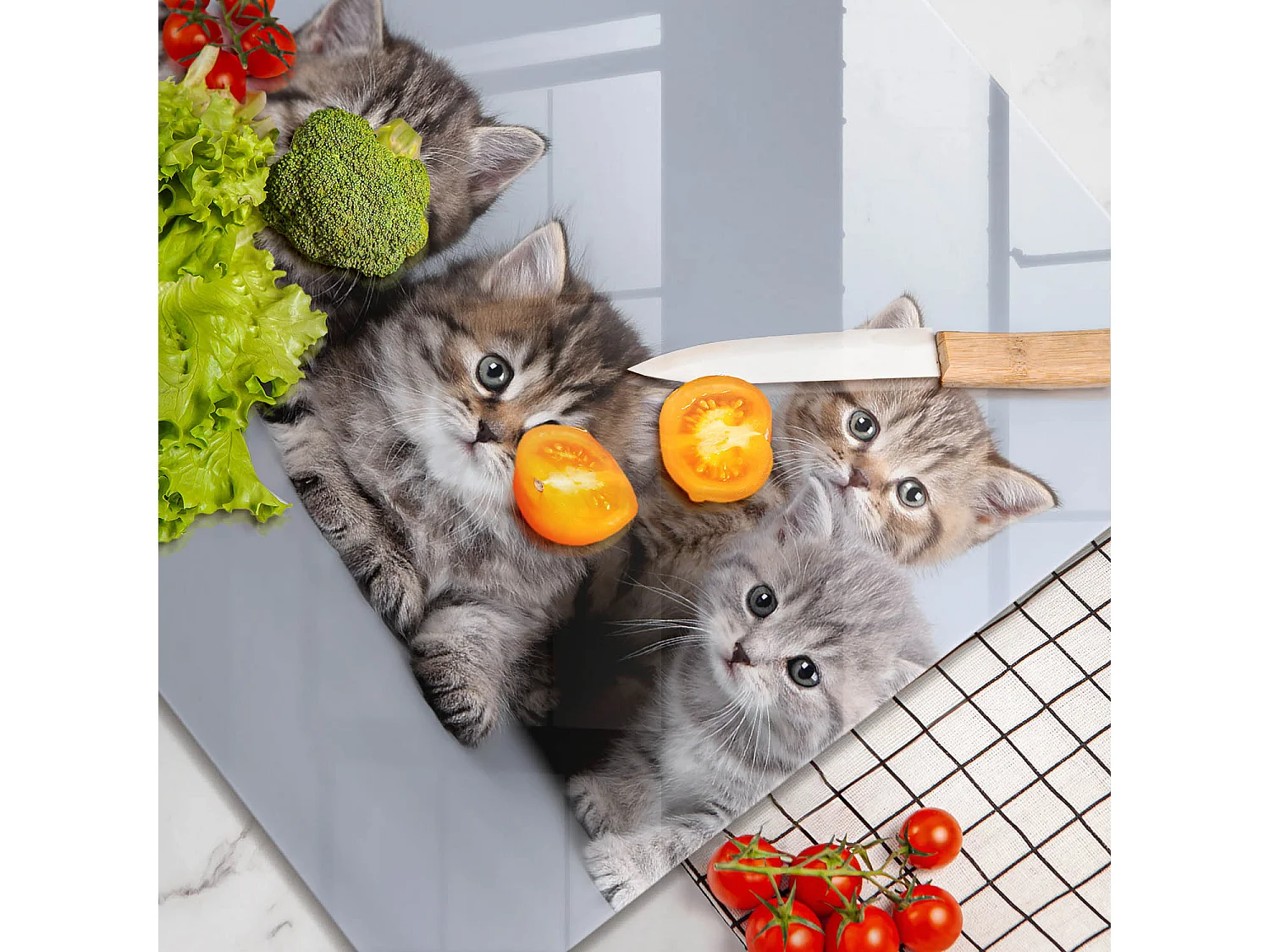Planche de cuisine rectangulaire en verre, 60x52 cm Doux petits chatons