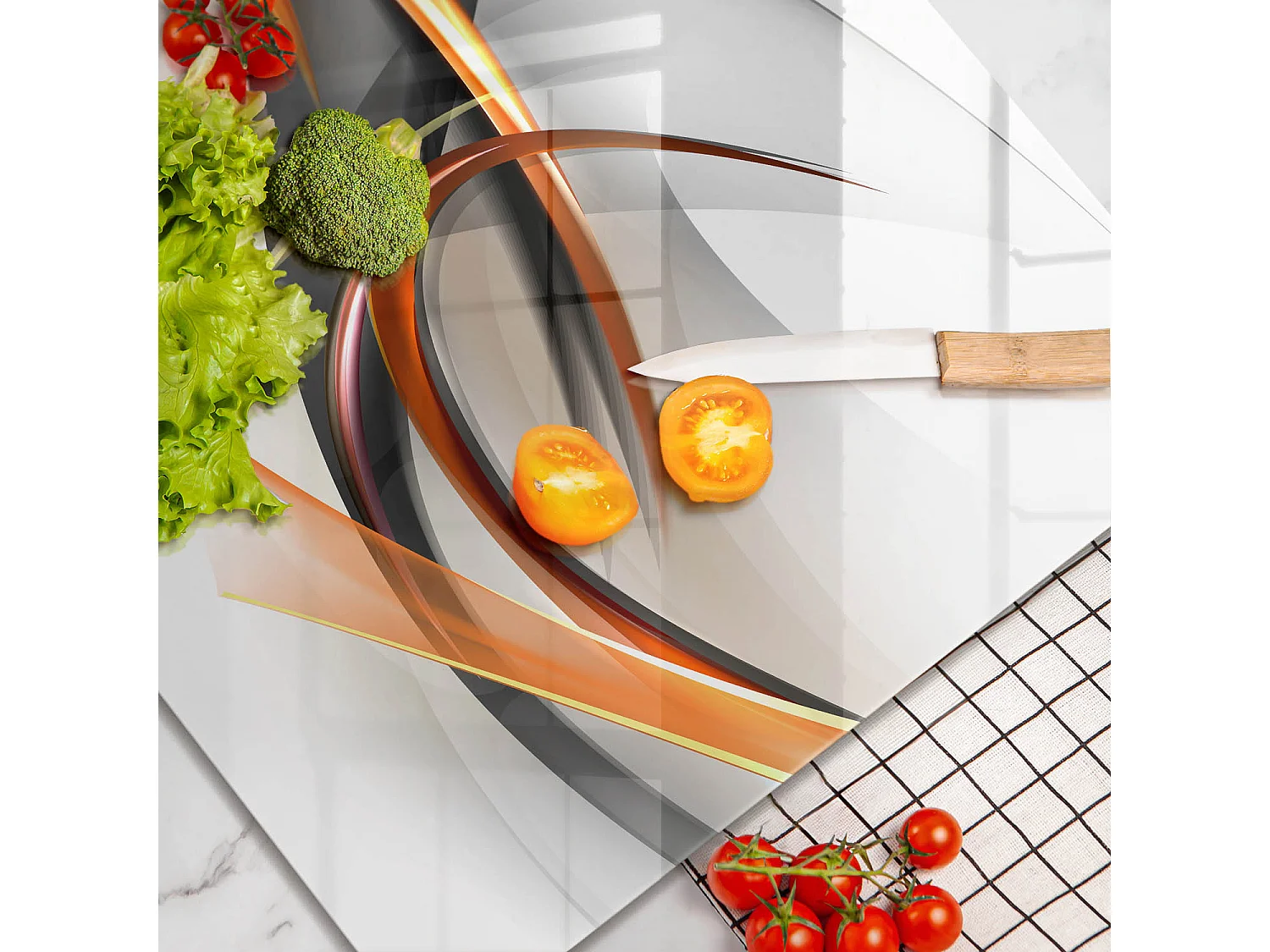 Rechteckiges Küchenbrett aus Glas, 60x52 cm. Moderne Formen