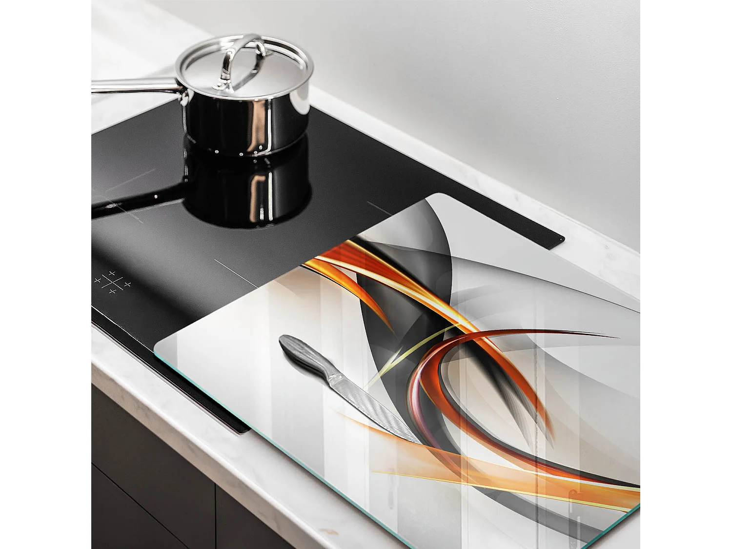 Rechteckiges Küchenbrett aus Glas, 60x52 cm. Moderne Formen