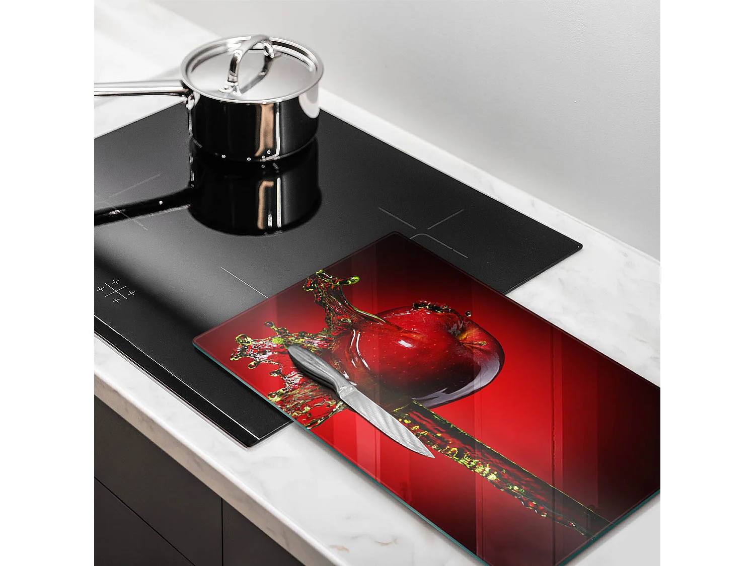 Planche de cuisine rectangulaire en verre, 52x30 cm Pomme dans l'eau