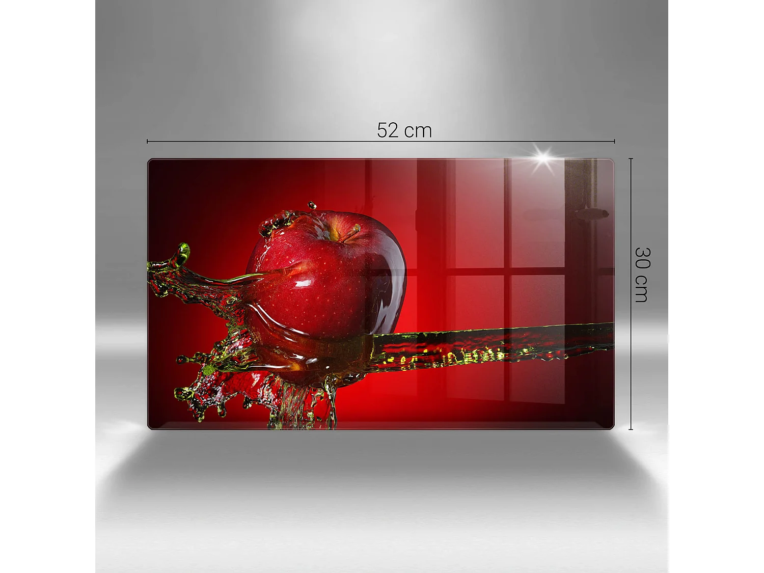 Planche de cuisine rectangulaire en verre, 52x30 cm Pomme dans l'eau