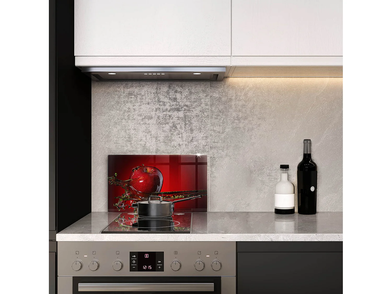 Rechteckiges Küchenbrett aus Glas, 52x30 cm Apfel im Wasser