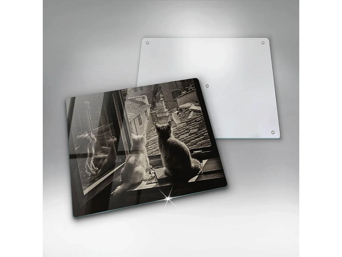 Planche de cuisine rectangulaire en verre, 60x52 cm Chats ville et fenêtre
