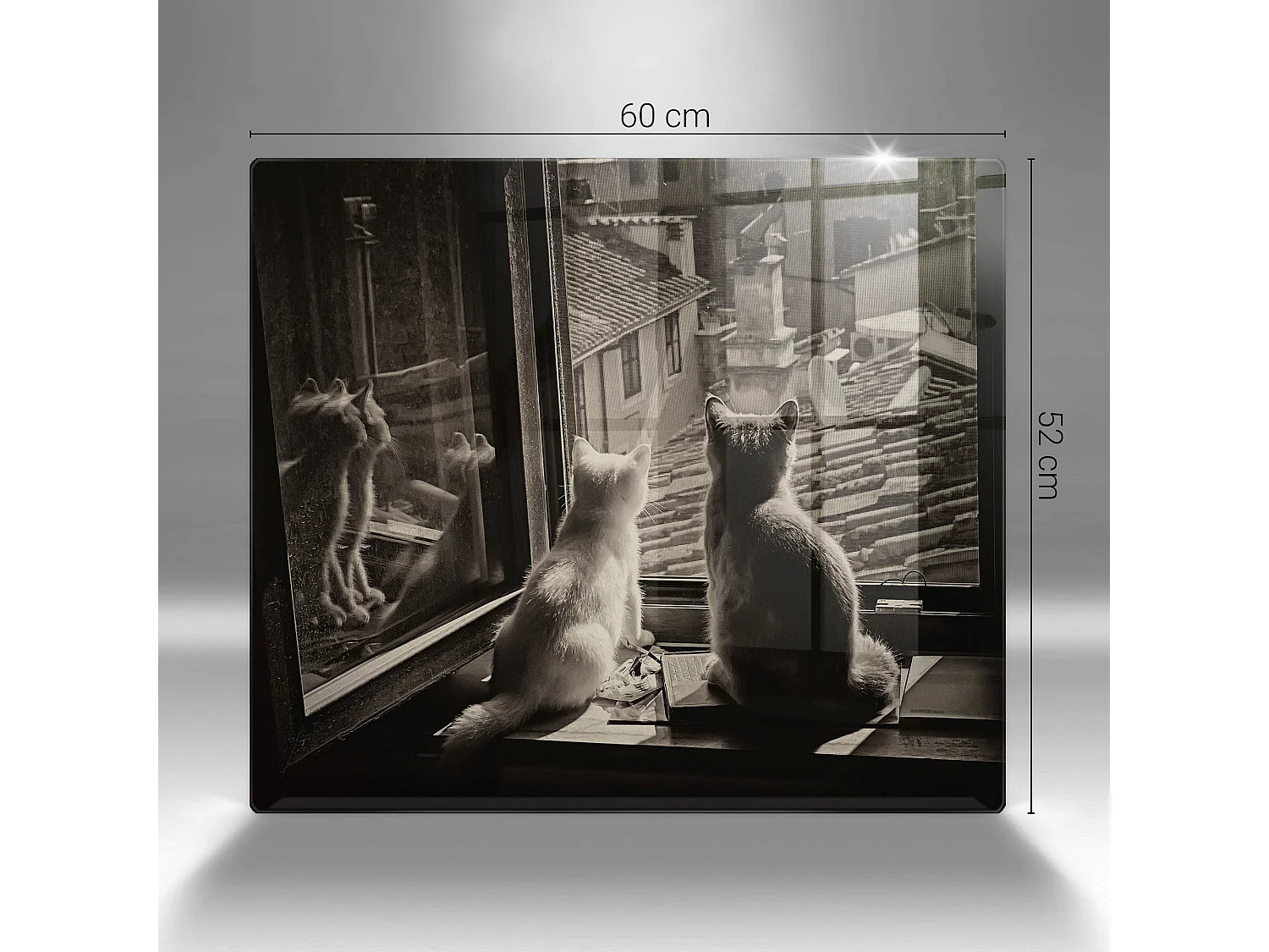 Planche de cuisine rectangulaire en verre, 60x52 cm Chats ville et fenêtre