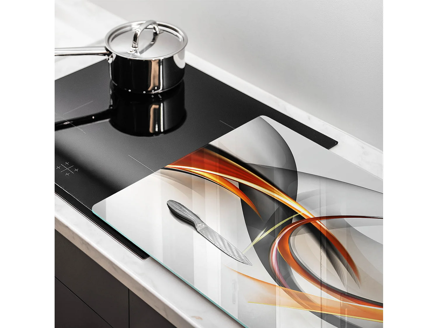 Rechteckiges Küchenbrett aus Glas, 80x52 cm. Moderne Formen