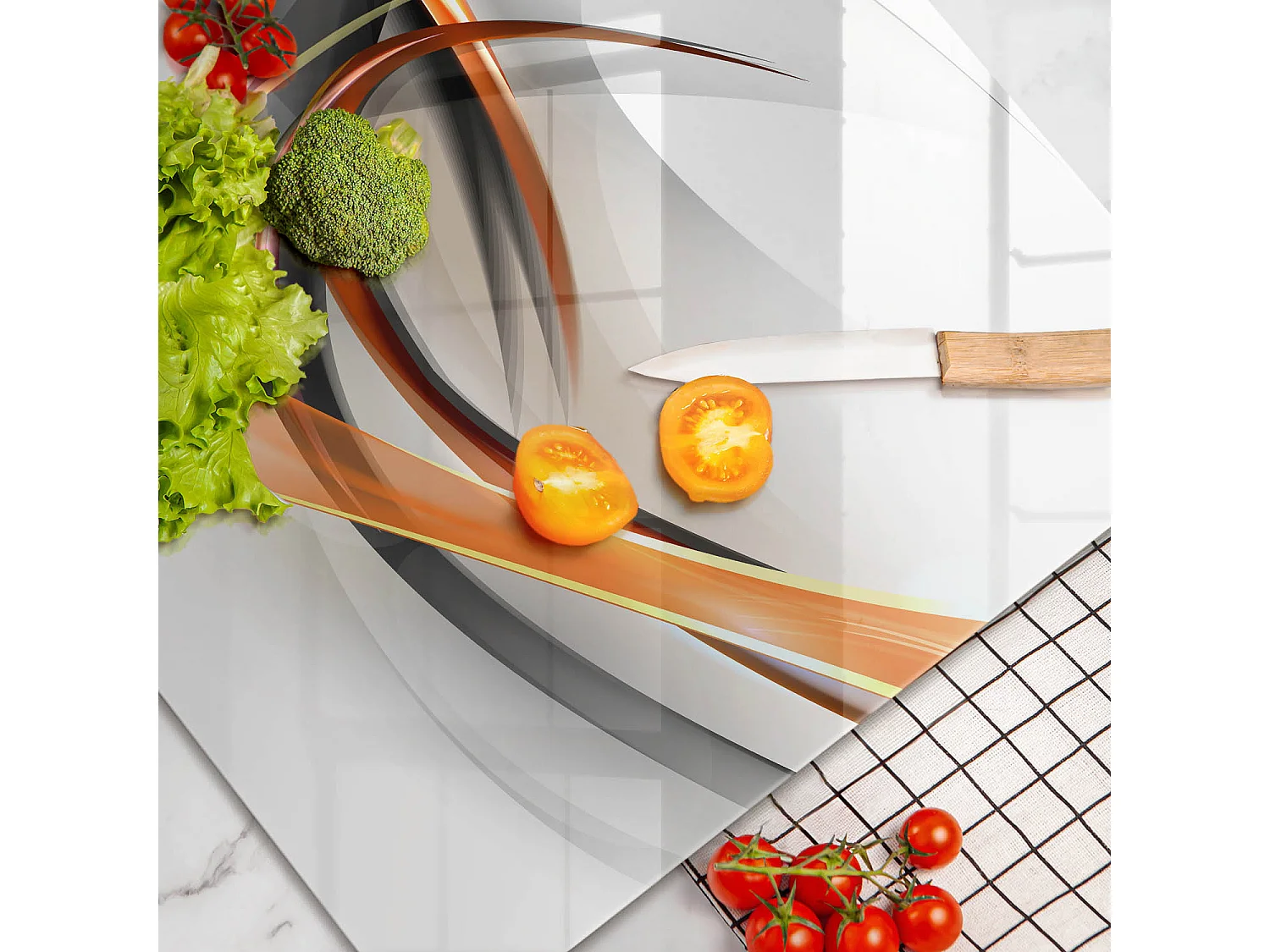 Rechteckiges Küchenbrett aus Glas, 80x52 cm. Moderne Formen