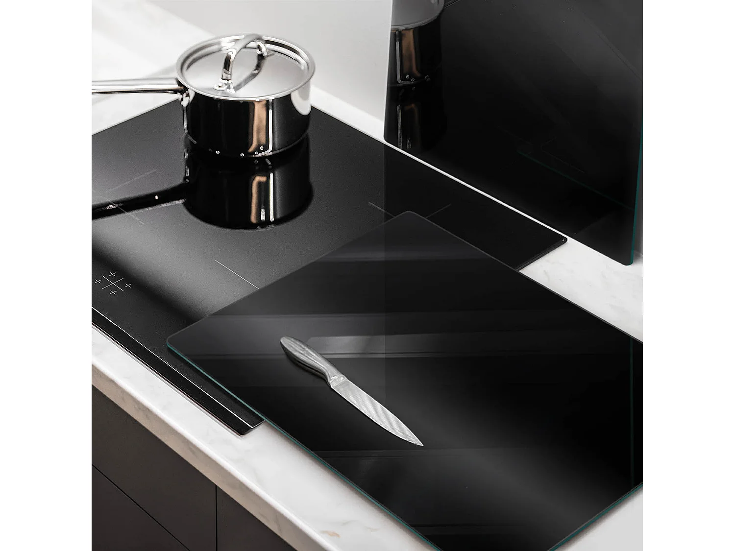 Rechteckiges Küchenbrett aus Glas, 2 Stück, 40x52 cm, schwarz