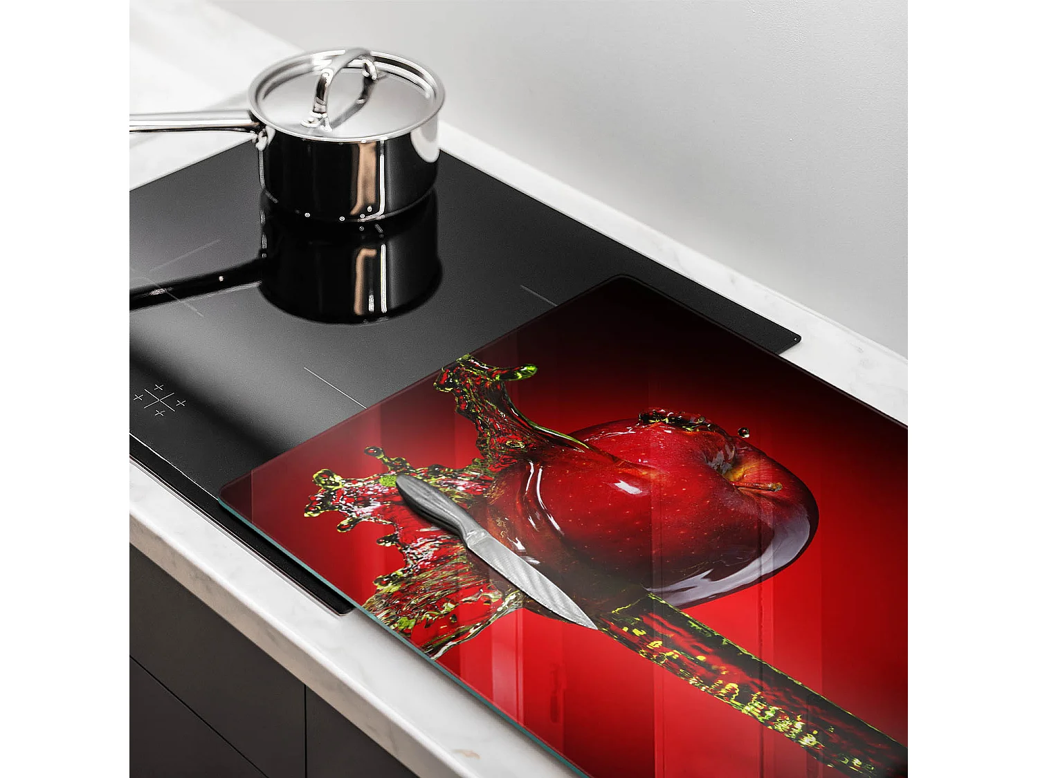 Planche de cuisine rectangulaire en verre, 80x52 cm Pomme dans l'eau