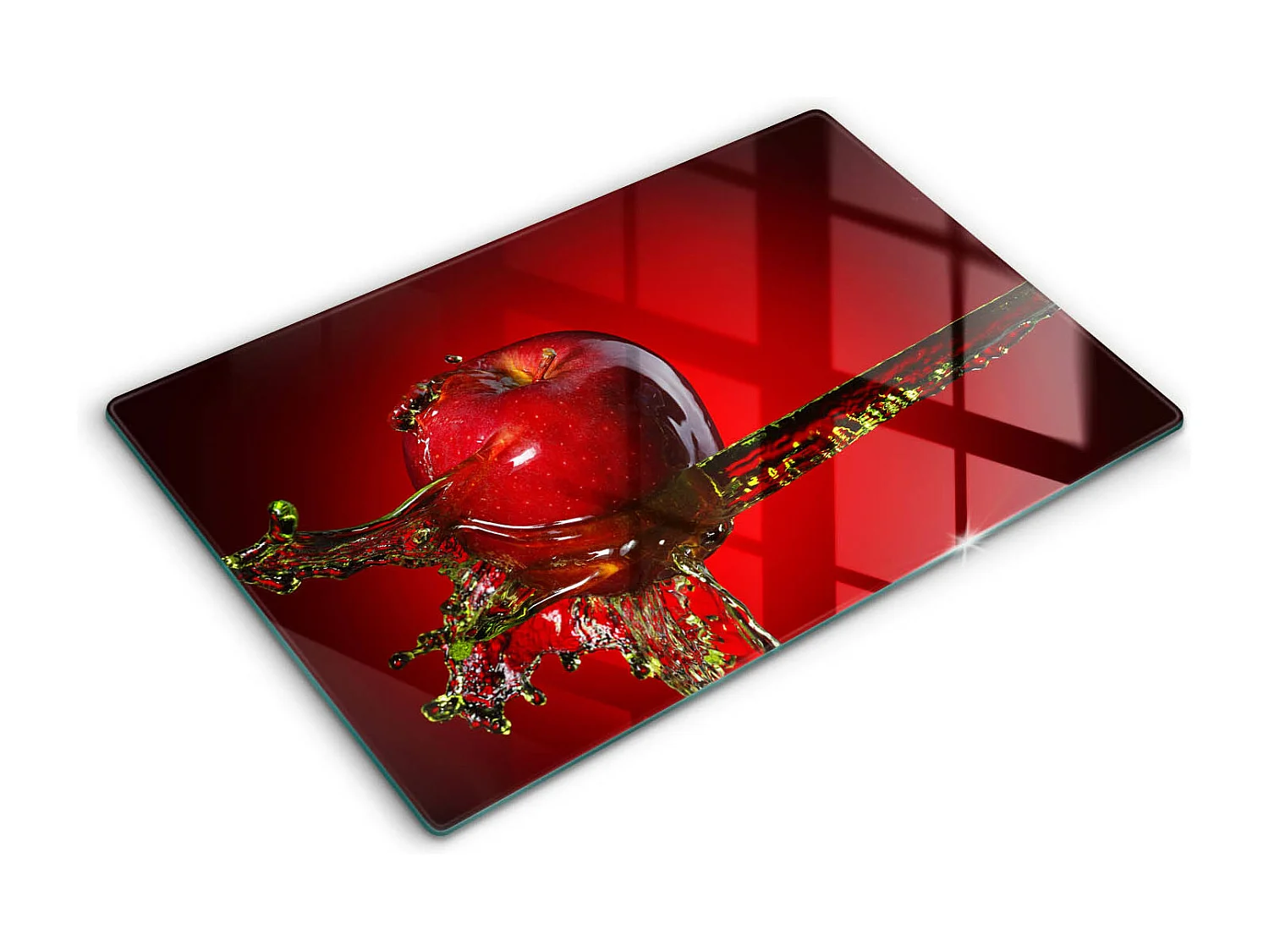 Rechteckiges Küchenbrett aus Glas, 80x52 cm Apfel im Wasser