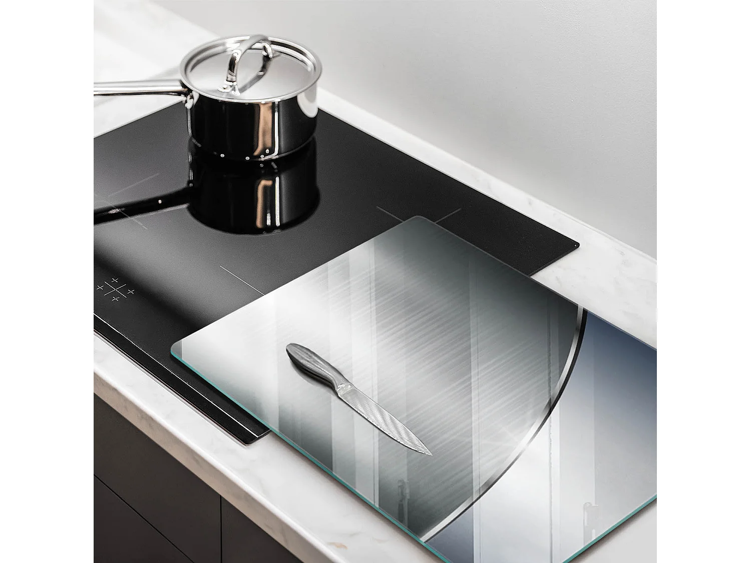 Planche de cuisine rectangulaire en verre, 40x52 cm Motif abstraction en métal