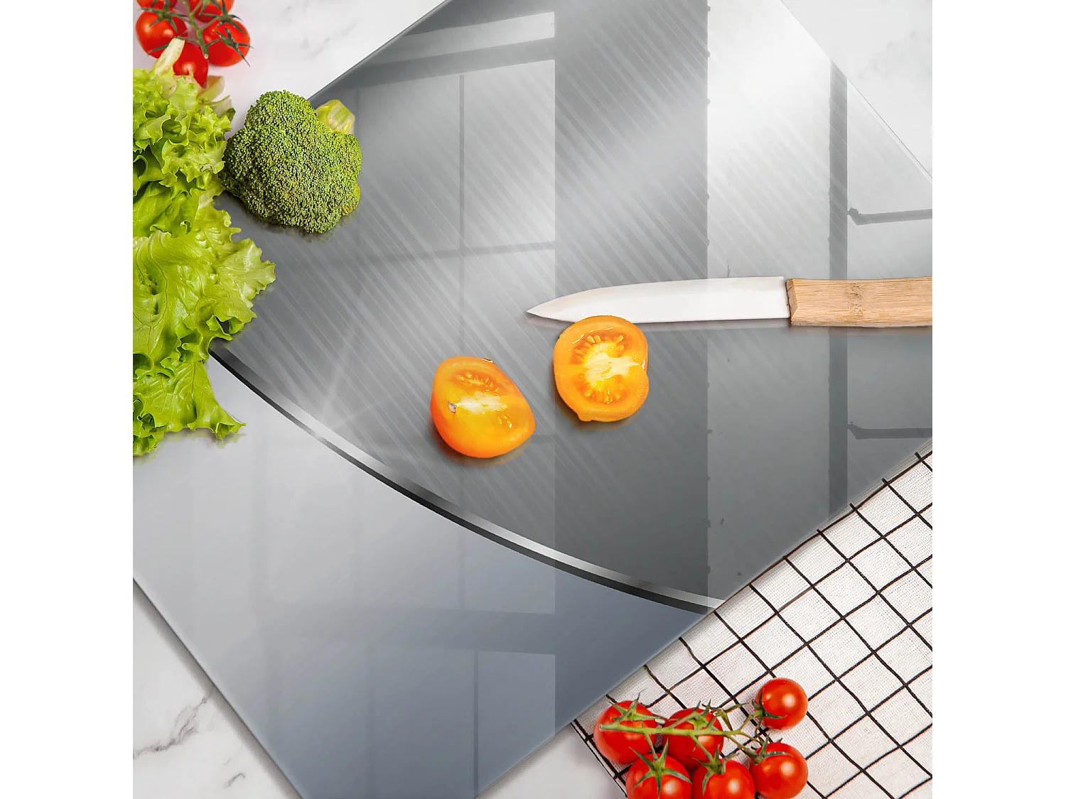 Planche de cuisine rectangulaire en verre, 40x52 cm Motif abstraction en métal