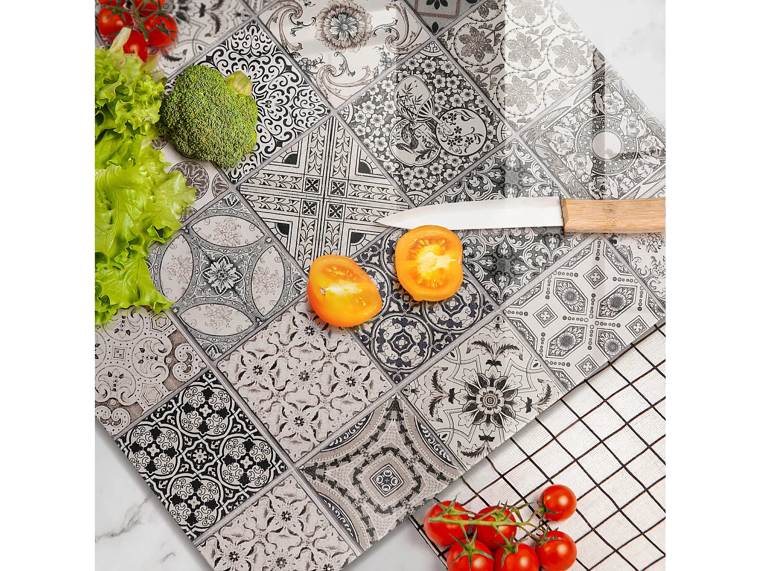 Rechthoekig glazen keukenbord, 60x52 cm Decoratieve tegels