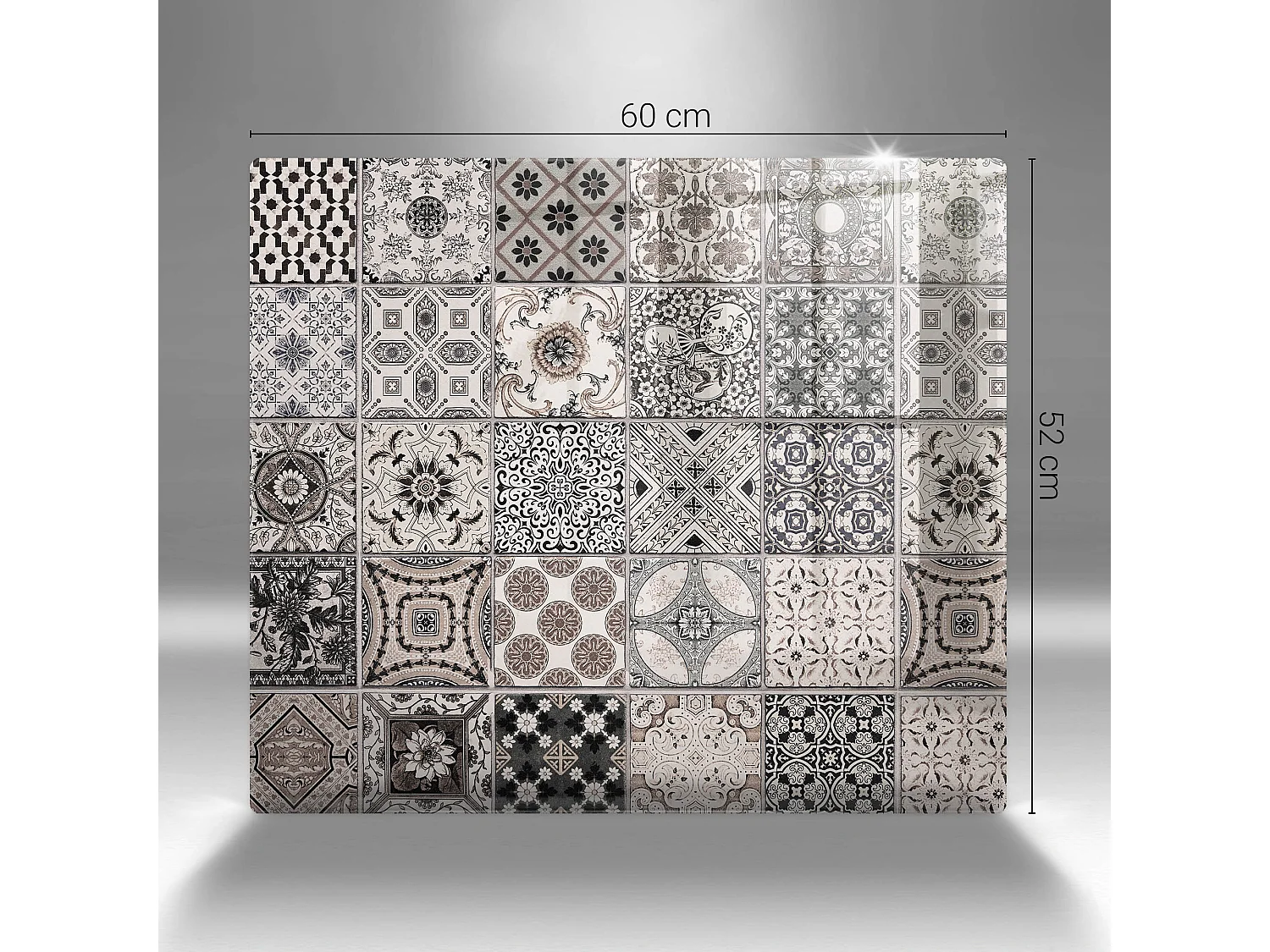 Rechthoekig glazen keukenbord, 60x52 cm Decoratieve tegels