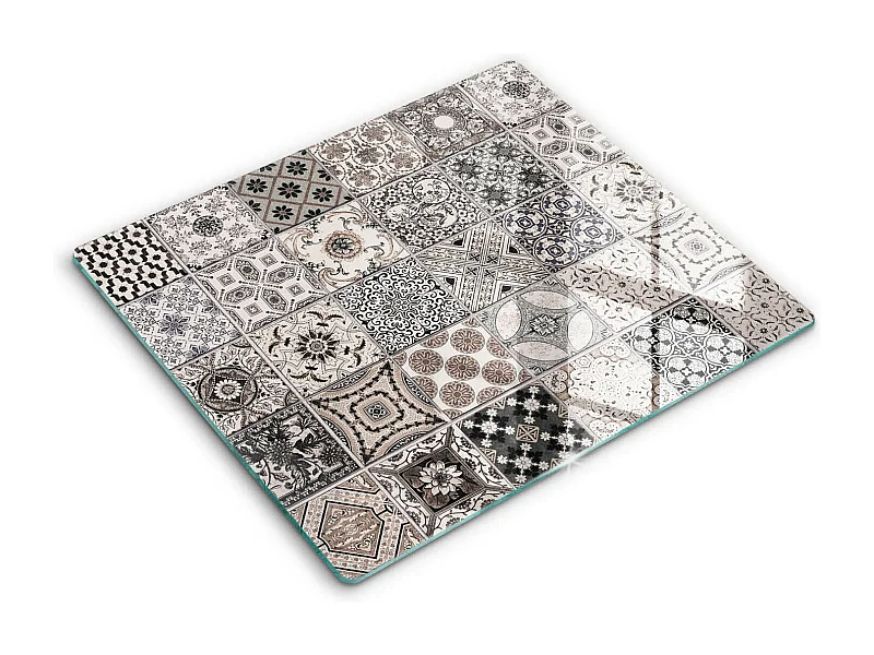 Rechteckiges Küchenbrett aus Glas, 60x52 cm, dekorative Fliesen