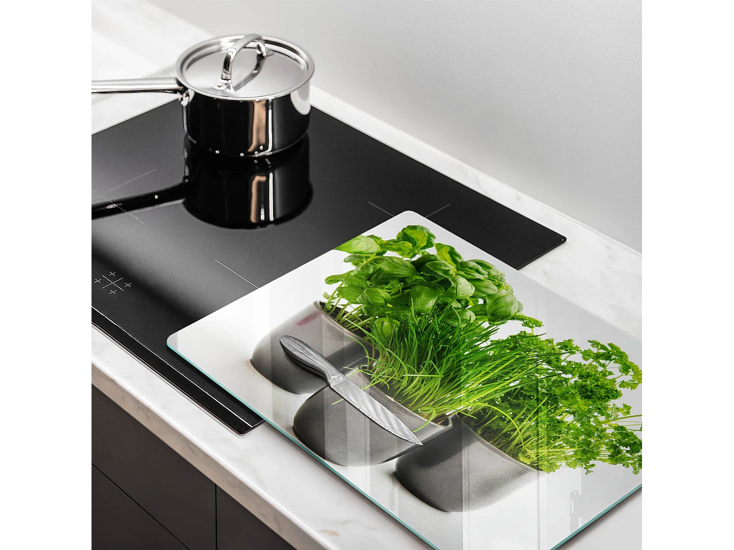 Planche de cuisine rectangulaire en verre, 52x40 cm Pots aux herbes