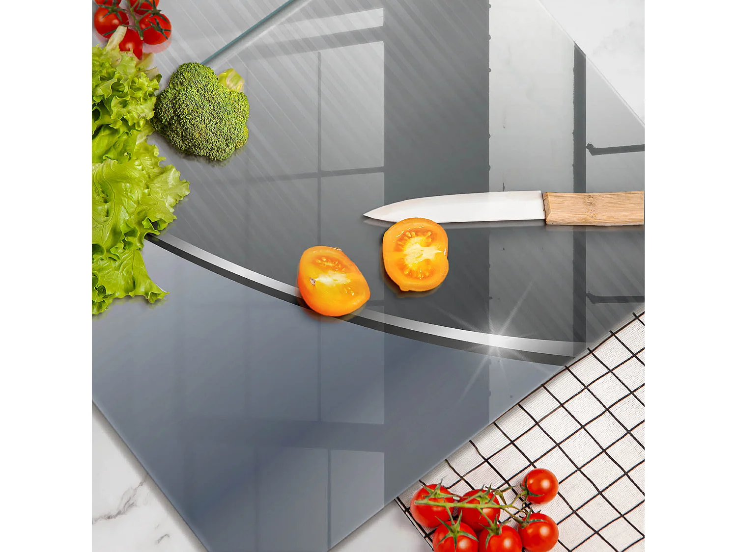 Planche de cuisine rectangulaire en verre, 2 pièces 40x52 cm Motif abstrait en métal