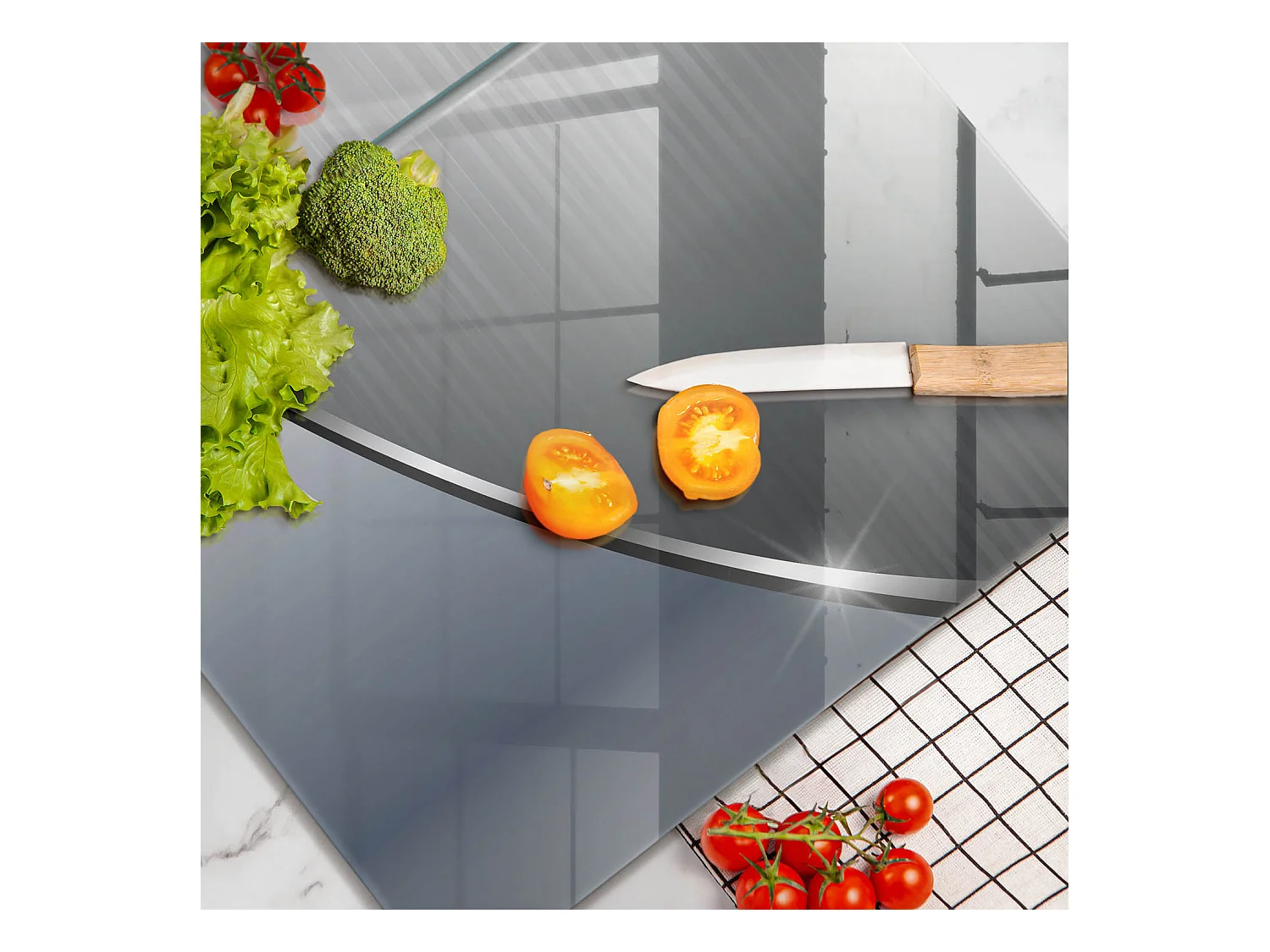 Planche de cuisine rectangulaire en verre, 2 pièces 40x52 cm Motif abstrait en métal