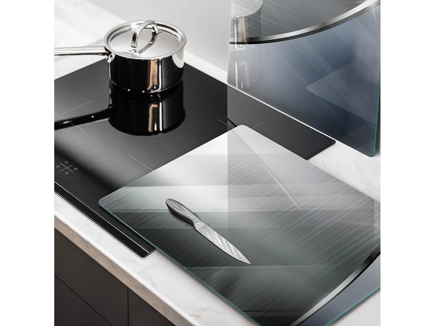 Rechteckiges Küchenbrett aus Glas, 2 Stück 40x52 cm Abstraktes Metallmuster