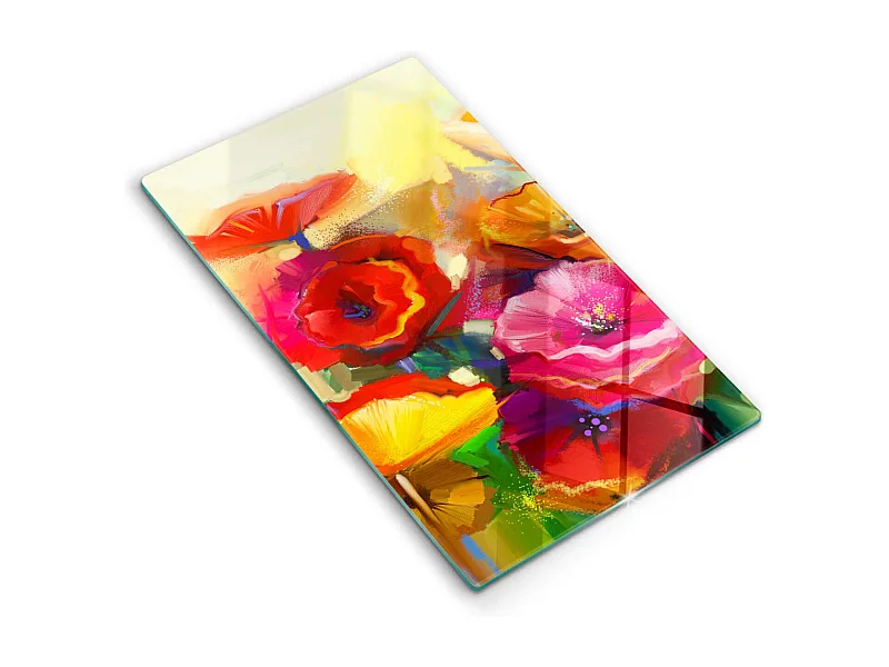 Rechthoekig glazen keukenbord, 30x52 cm Kleurrijk geschilderde bloemen