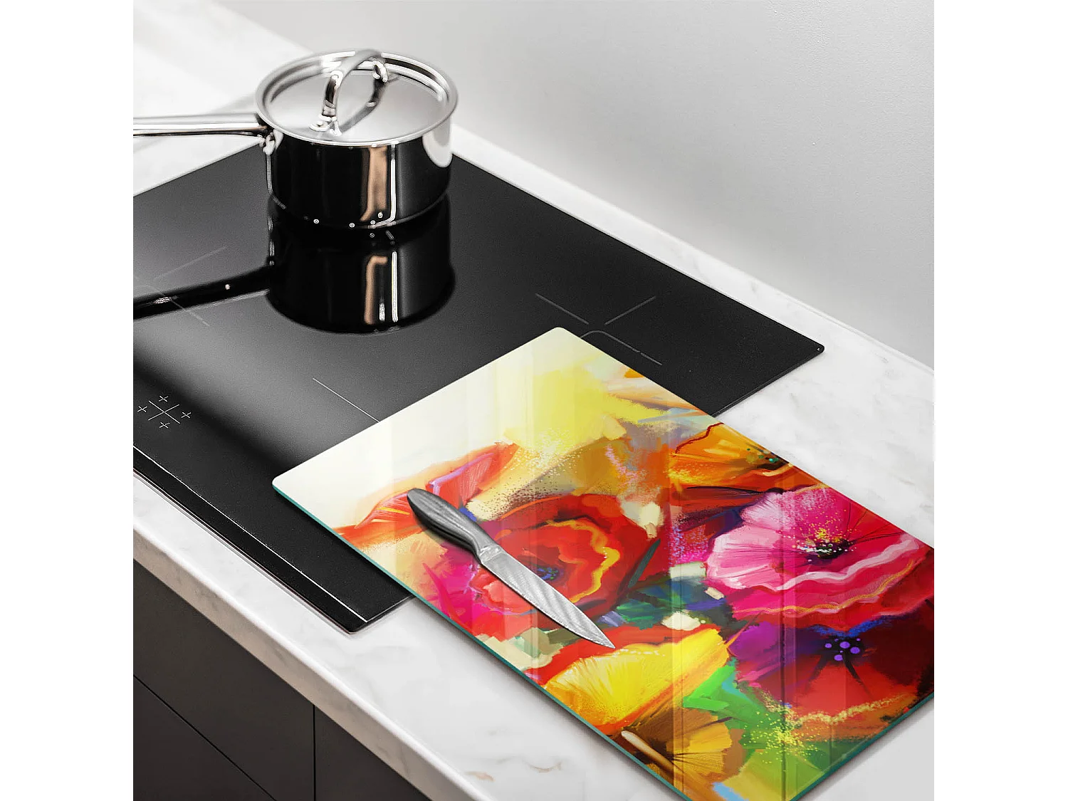 Planche de cuisine rectangulaire en verre, 30x52 cm Fleurs colorées peintes