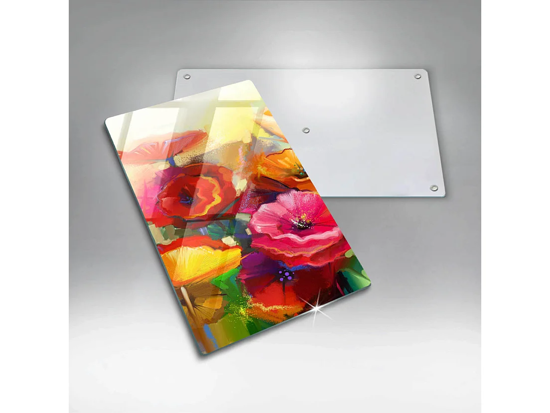 Planche de cuisine rectangulaire en verre, 30x52 cm Fleurs colorées peintes