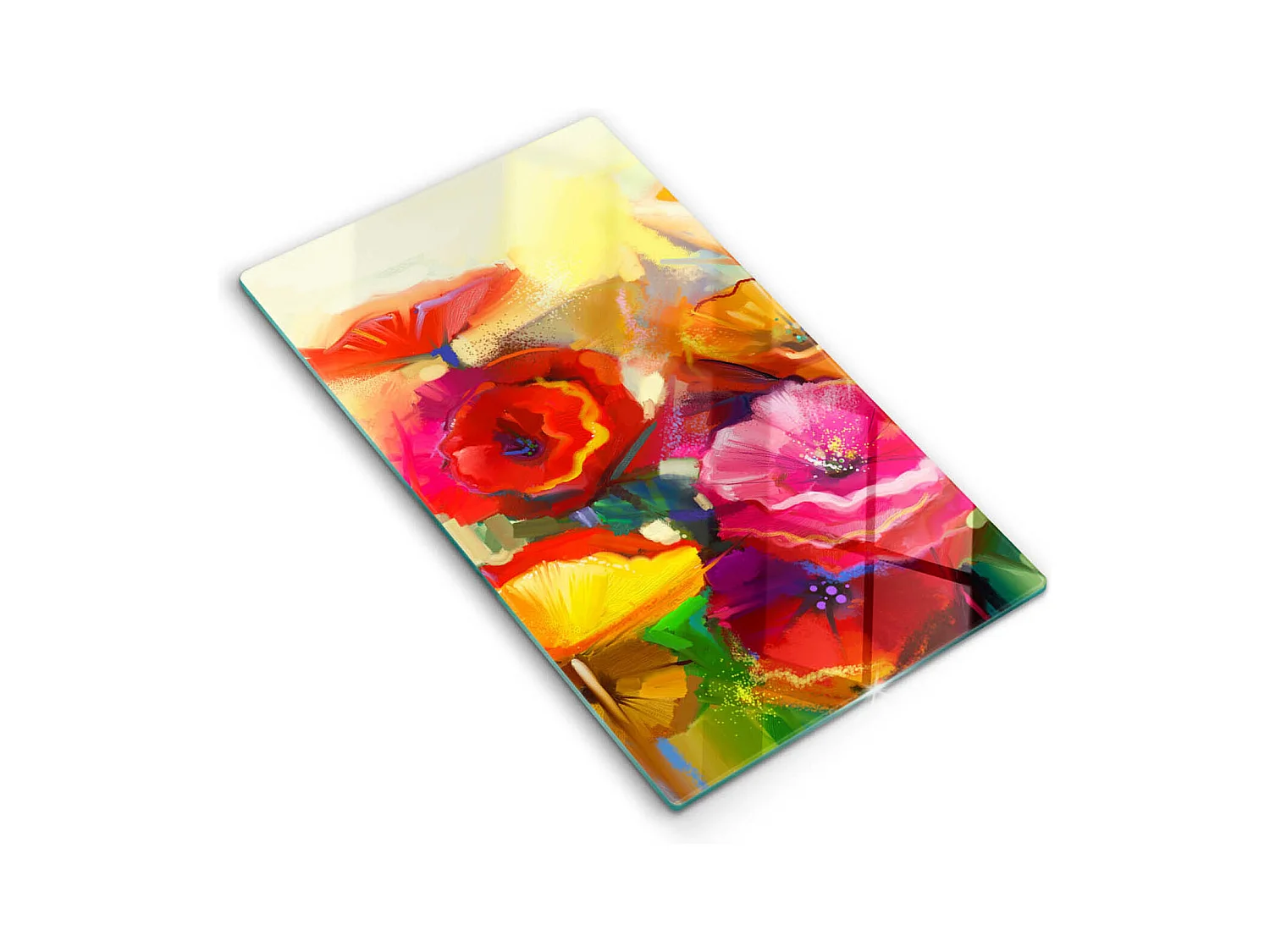 Planche de cuisine rectangulaire en verre, 30x52 cm Fleurs colorées peintes
