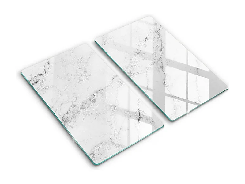Rechteckiges Küchenbrett aus Glas, 2 Stück 30x52 cm. Elegante Marmorstruktur