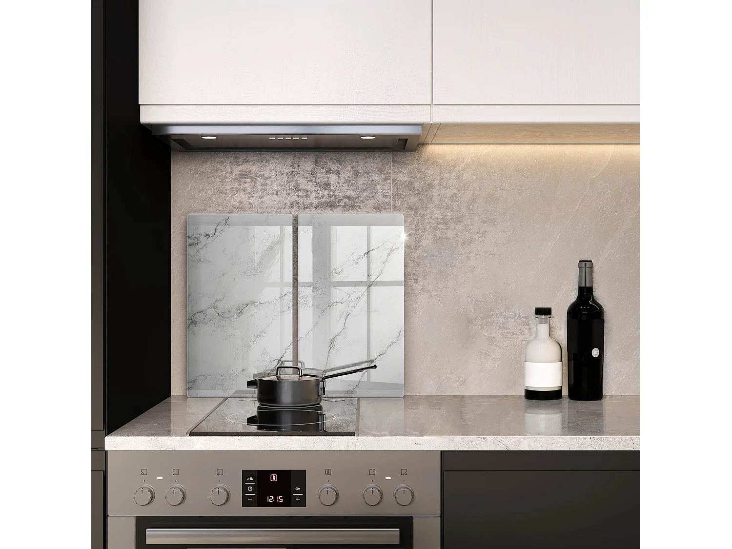 Rechteckiges Küchenbrett aus Glas, 2 Stück 30x52 cm. Elegante Marmorstruktur