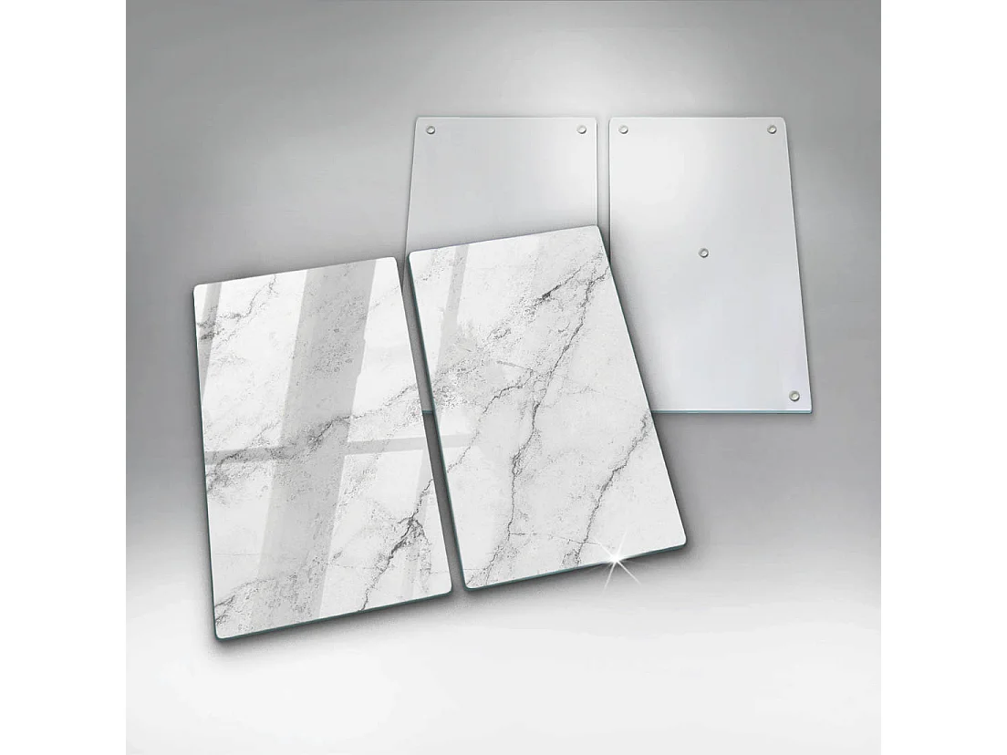 Rechteckiges Küchenbrett aus Glas, 2 Stück 30x52 cm. Elegante Marmorstruktur